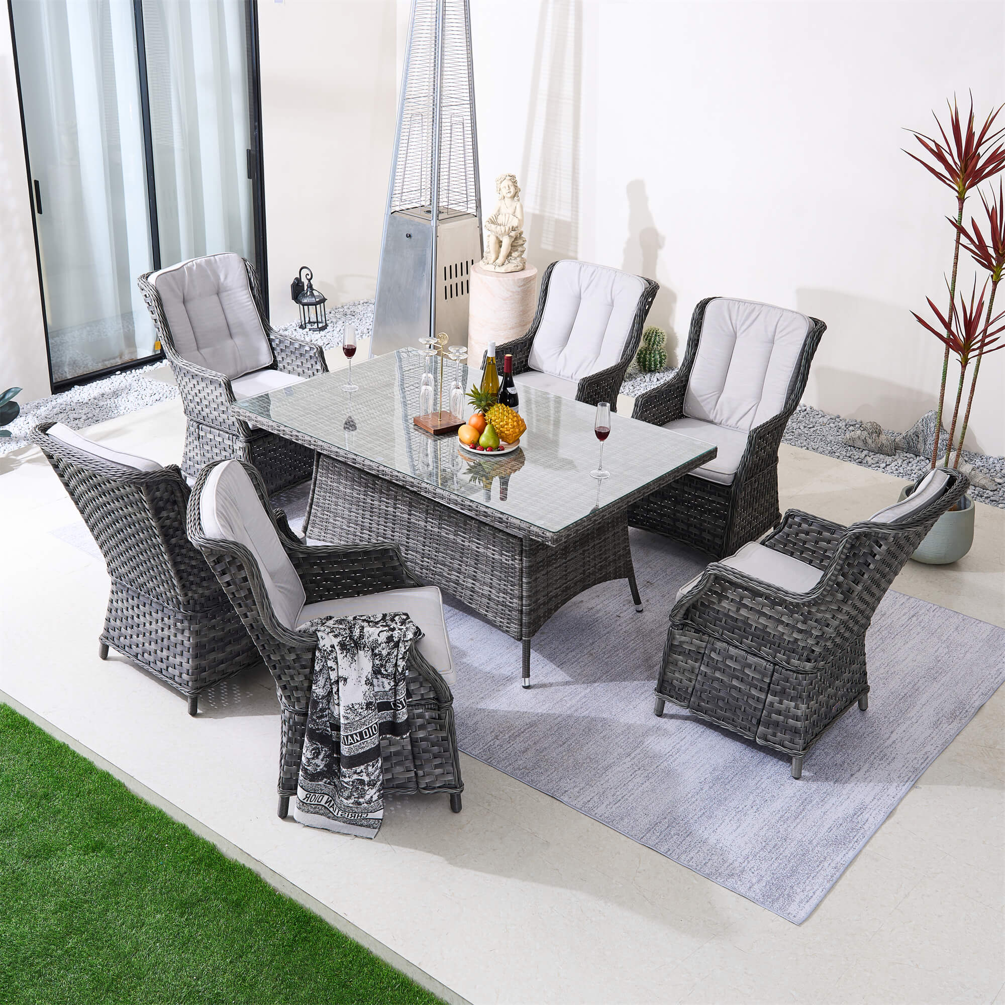 6-Seater Outdoor Rectangular Wicker Dining Set (PAD-1712+010)