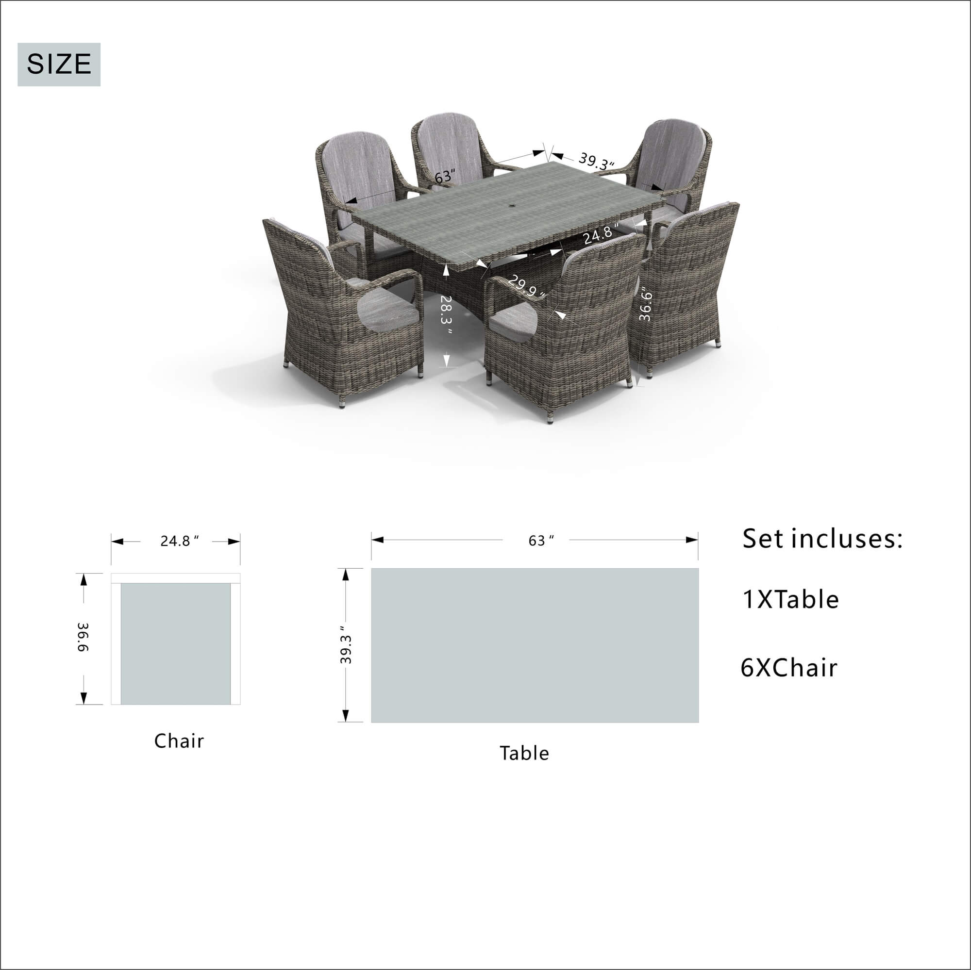 6-Seater Outdoor Rectangular Wicker Dining Set (PAD-1712+010)