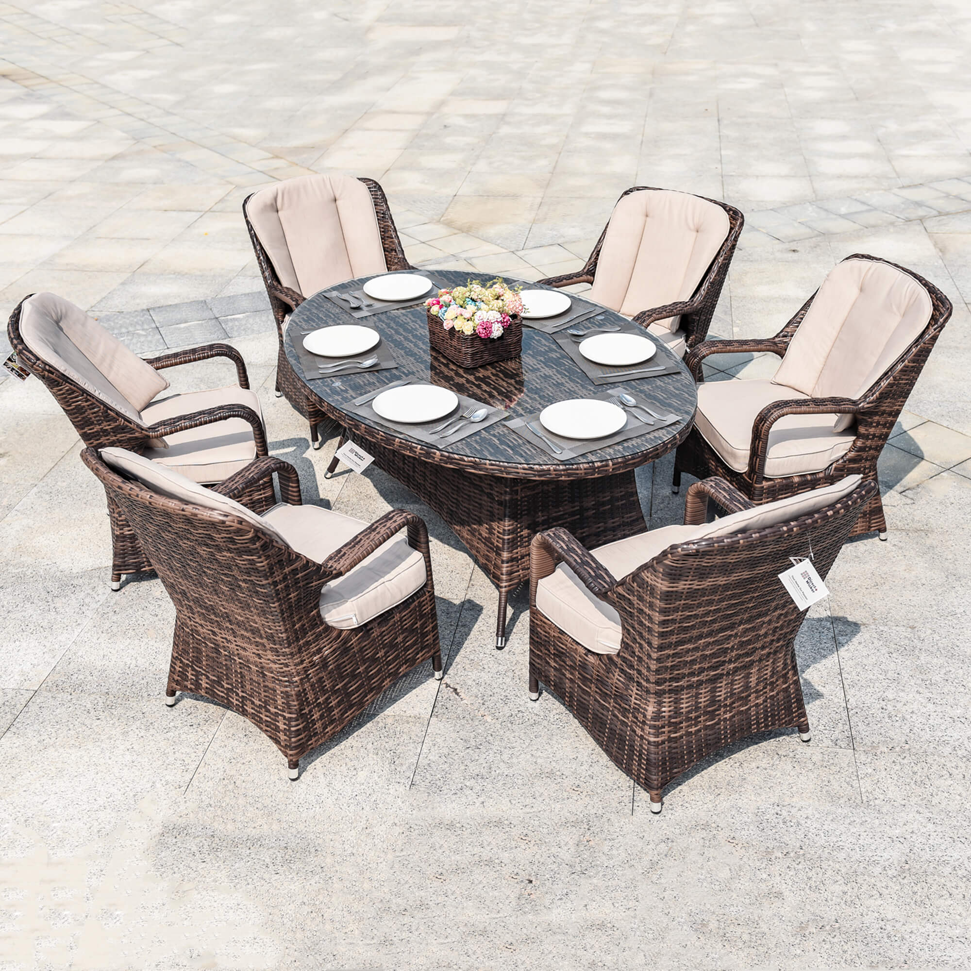 7-Piece Patio Dining Set with Oval Glass Table & Cushions (PAD-1713-SET)