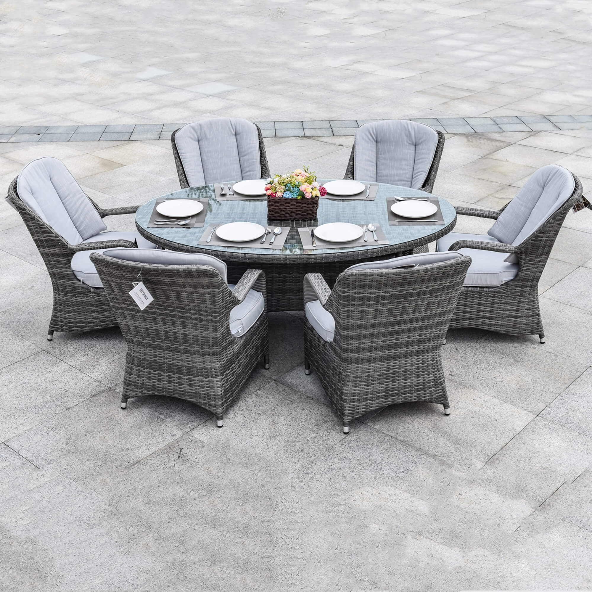 7-Piece Patio Dining Set with Oval Glass Table & Cushions (PAD-1713-SET)