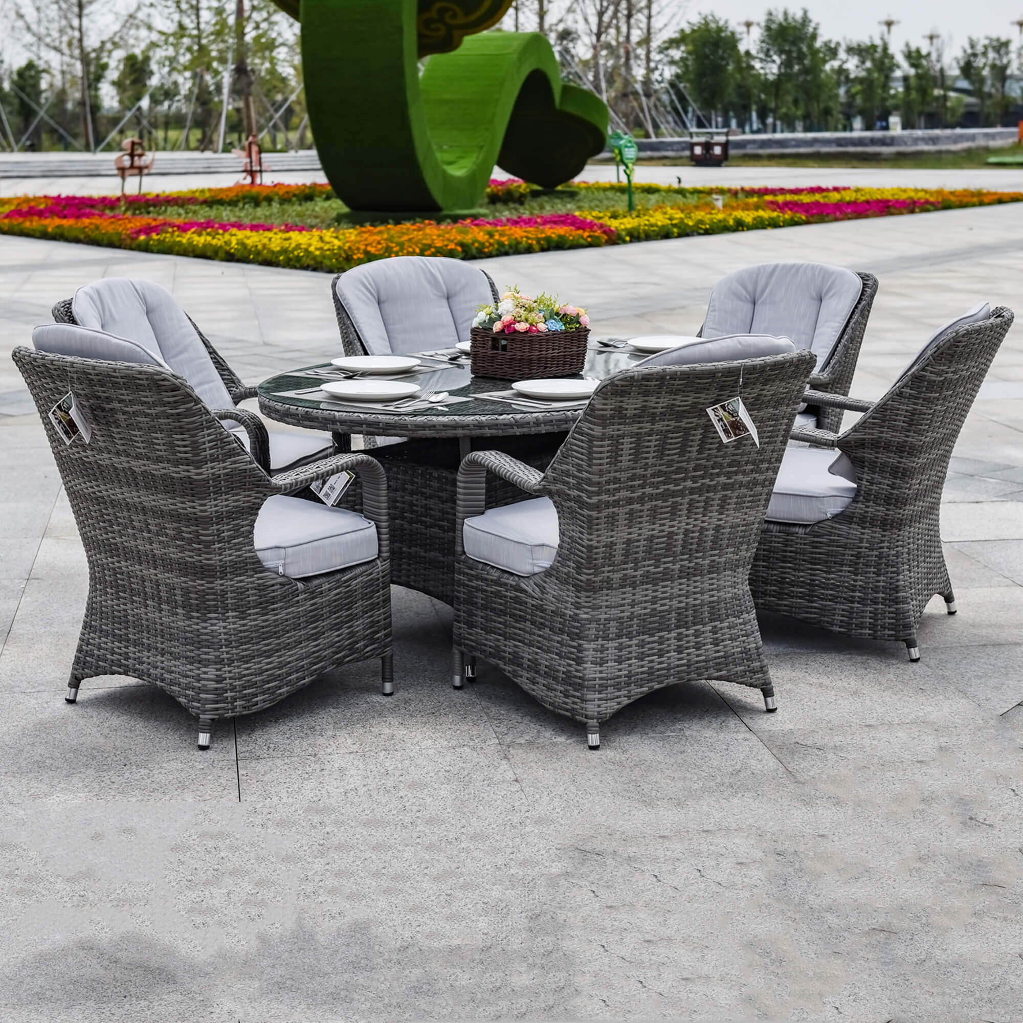 7-Piece Patio Dining Set with Oval Glass Table & Cushions (PAD-1713-SET)