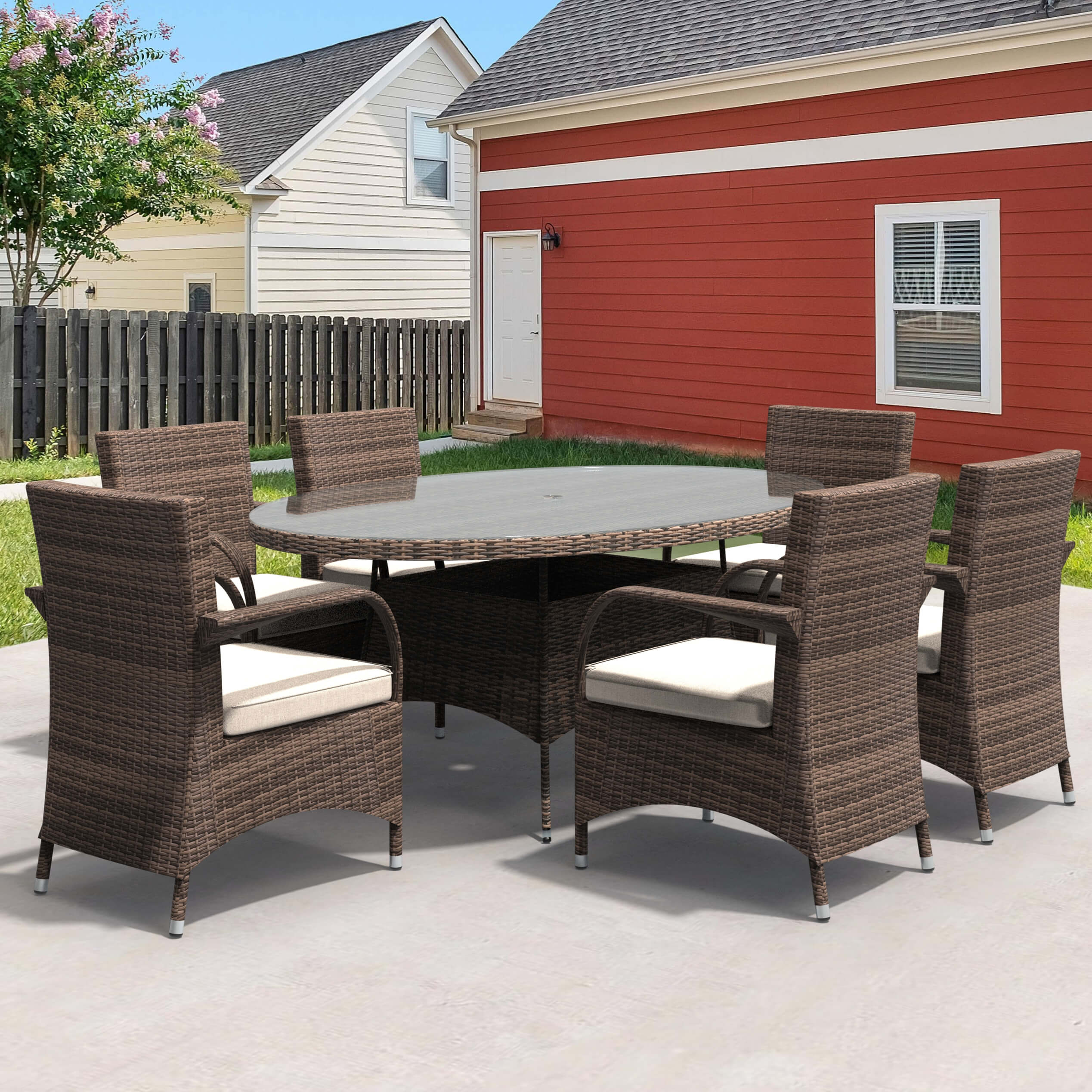 7-Piece Outdoor Wicker Dining Set with Oval Table(PAD-1713+1122)
