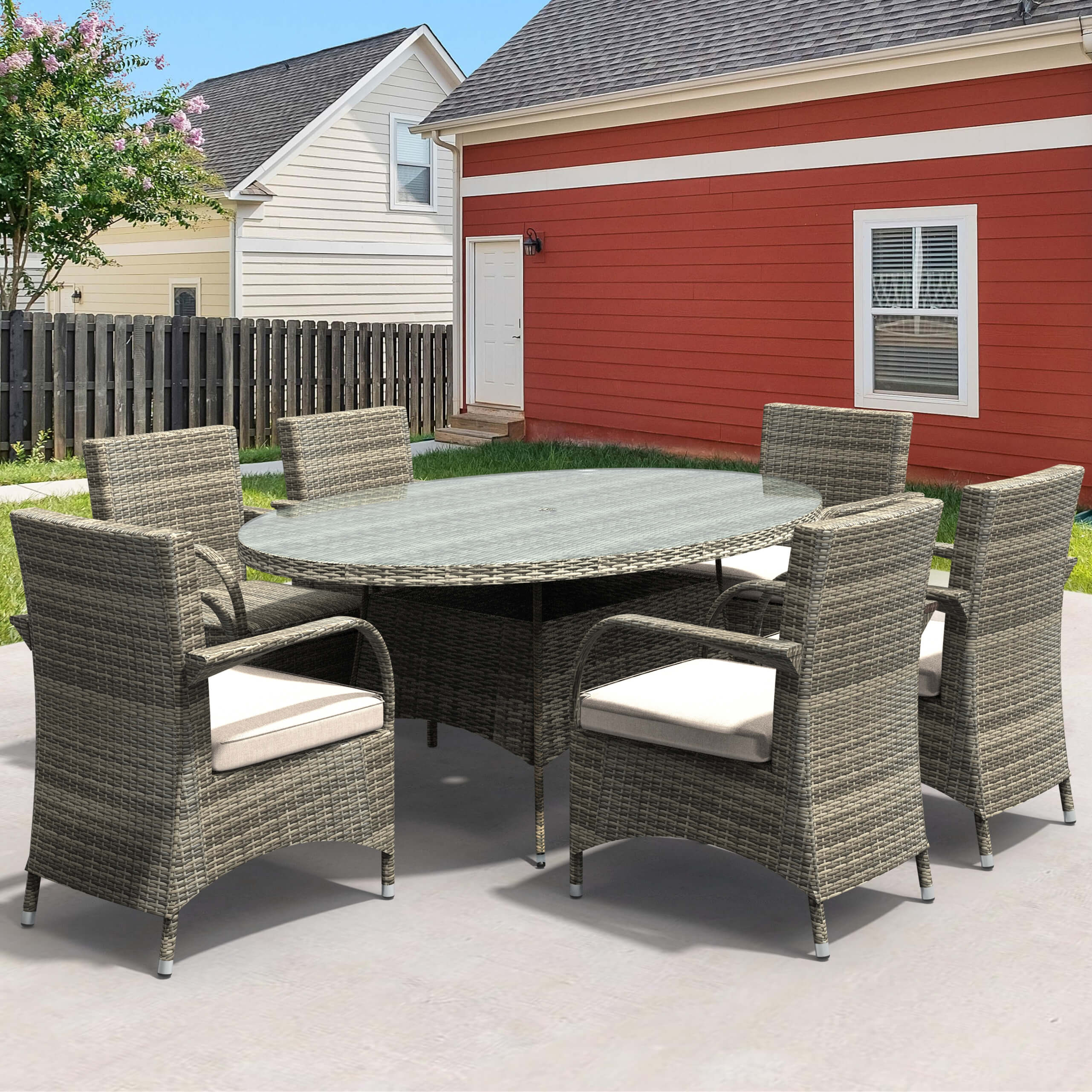 7-Piece Outdoor Wicker Dining Set with Oval Table(PAD-1713+1122)