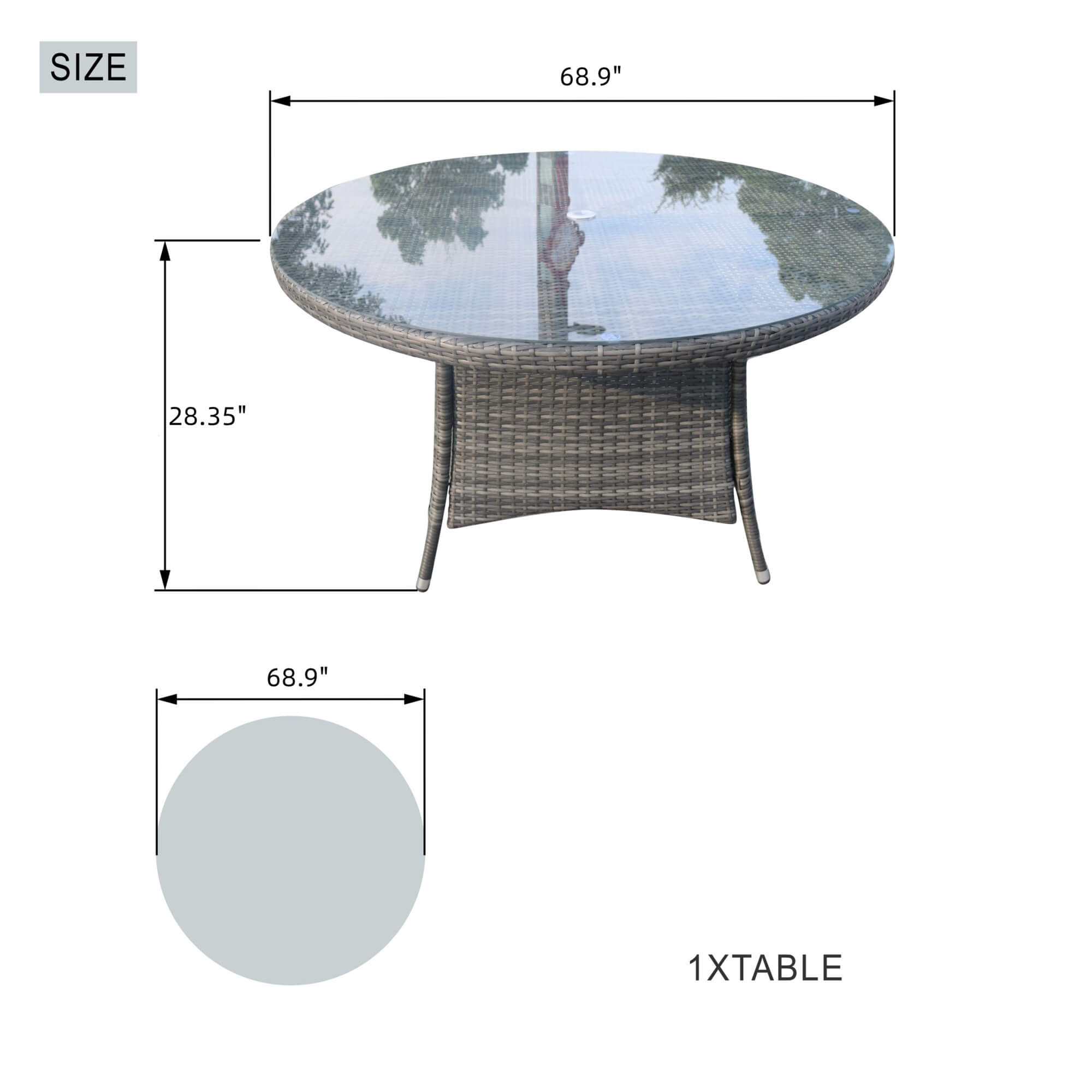 9-Piece Outdoor Wicker Dining Set with Large Round Table & Cushioned Chairs(PAD-1714+1122)