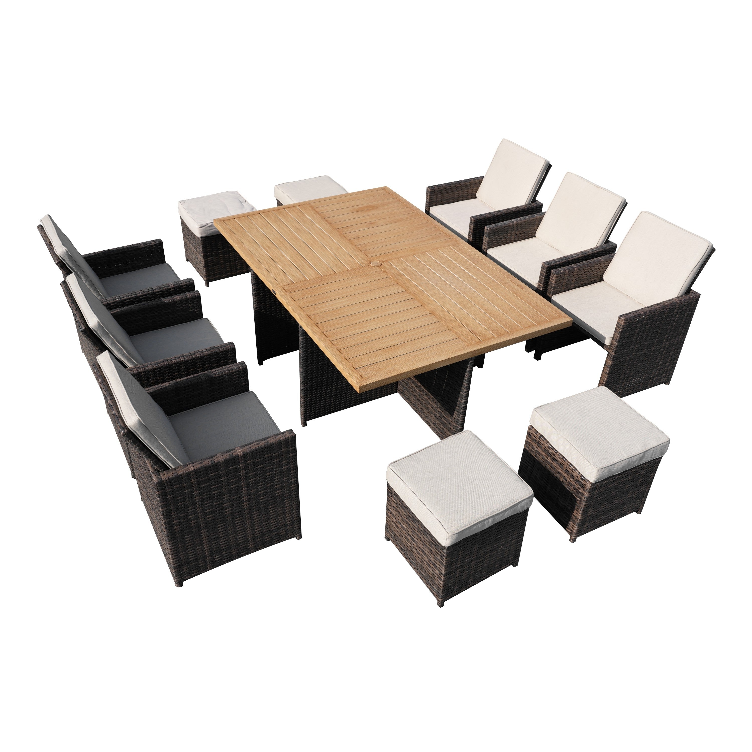 Abrihome 11-Piece Patio Outdoor Wicker Dining Set with Aluminum Table (PAD-3234TA)
