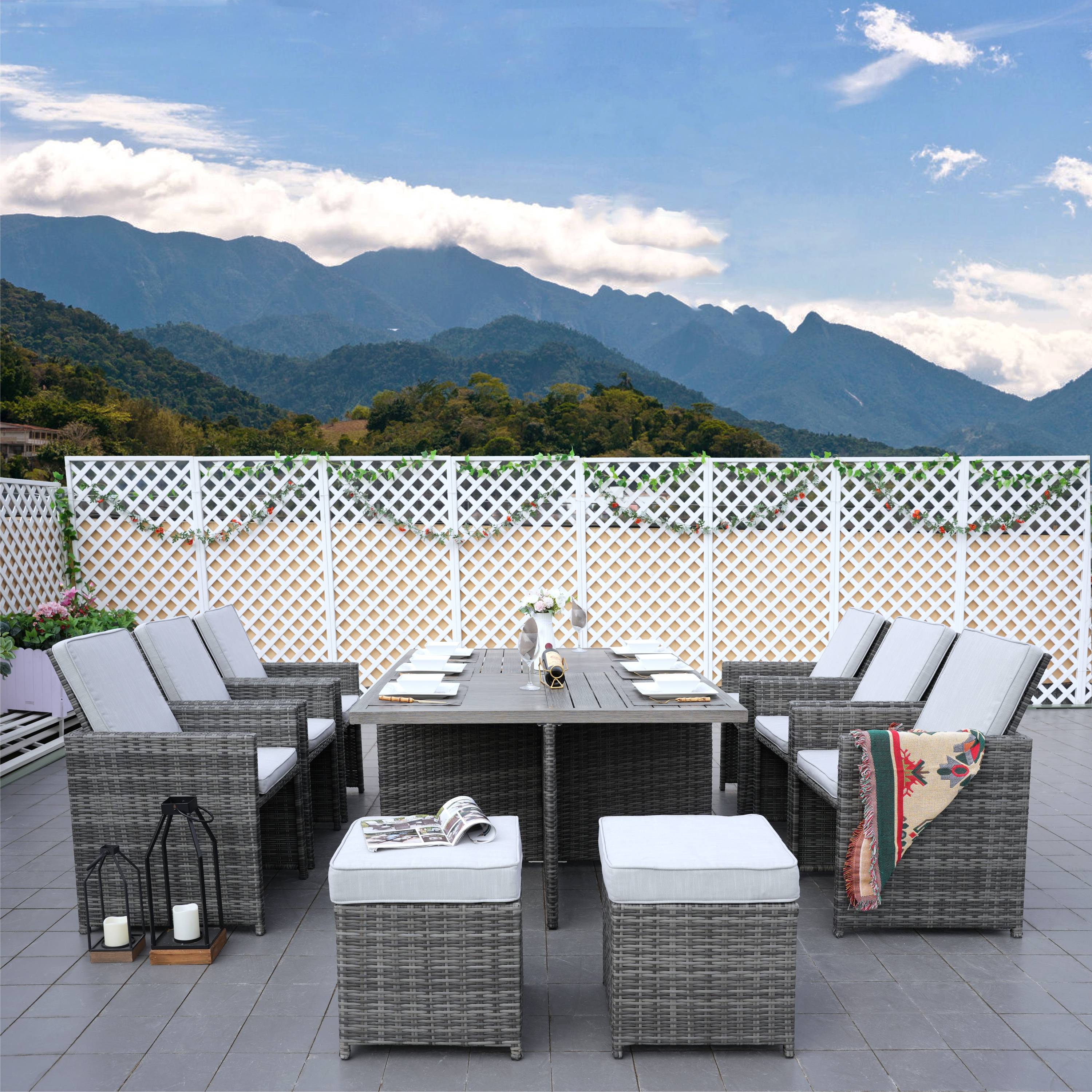 Abrihome 11-Piece Patio Outdoor Wicker Dining Set with Aluminum Table (PAD-3234TA)