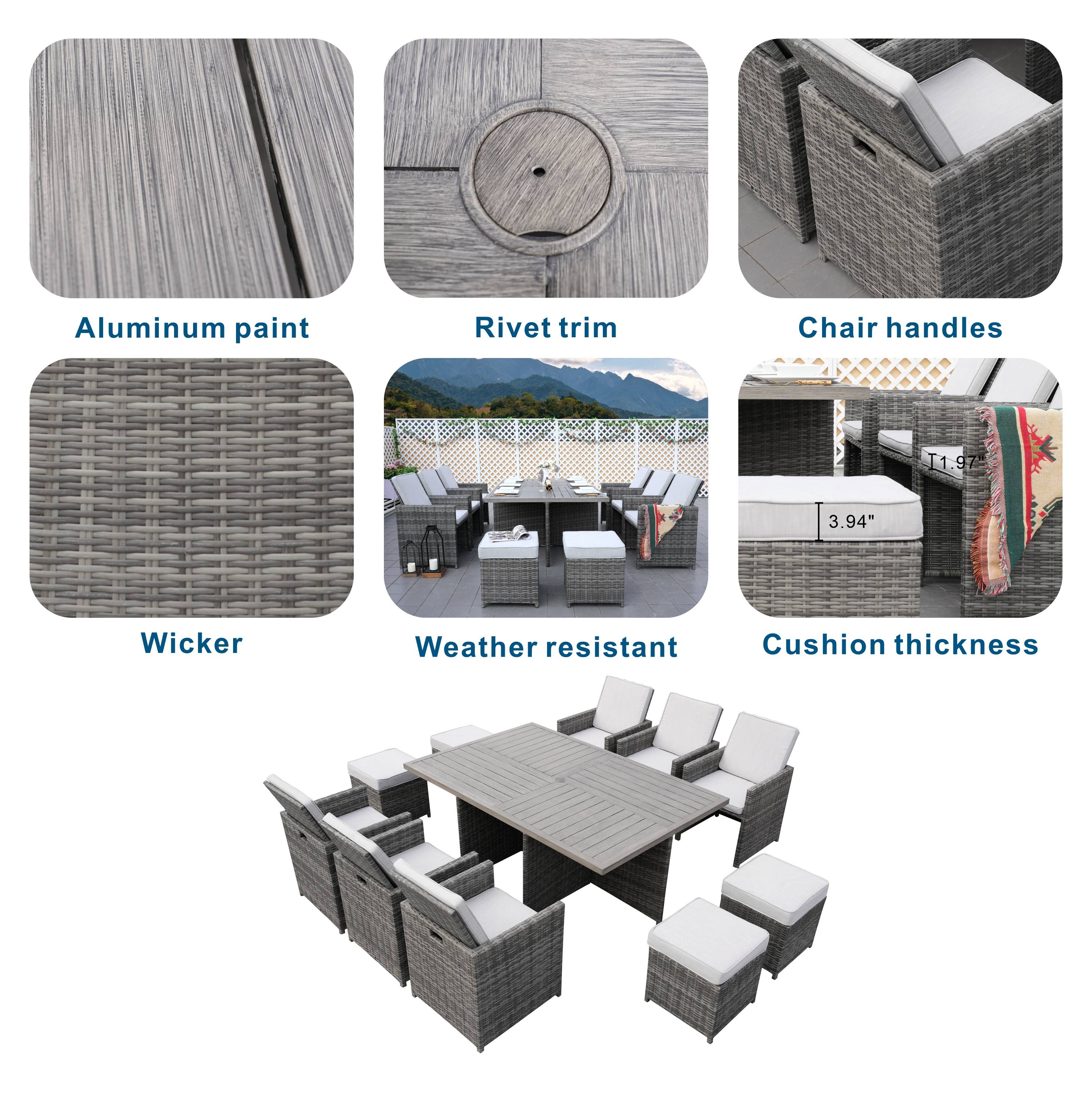 Abrihome 11-Piece Patio Outdoor Wicker Dining Set with Aluminum Table (PAD-3234TA)