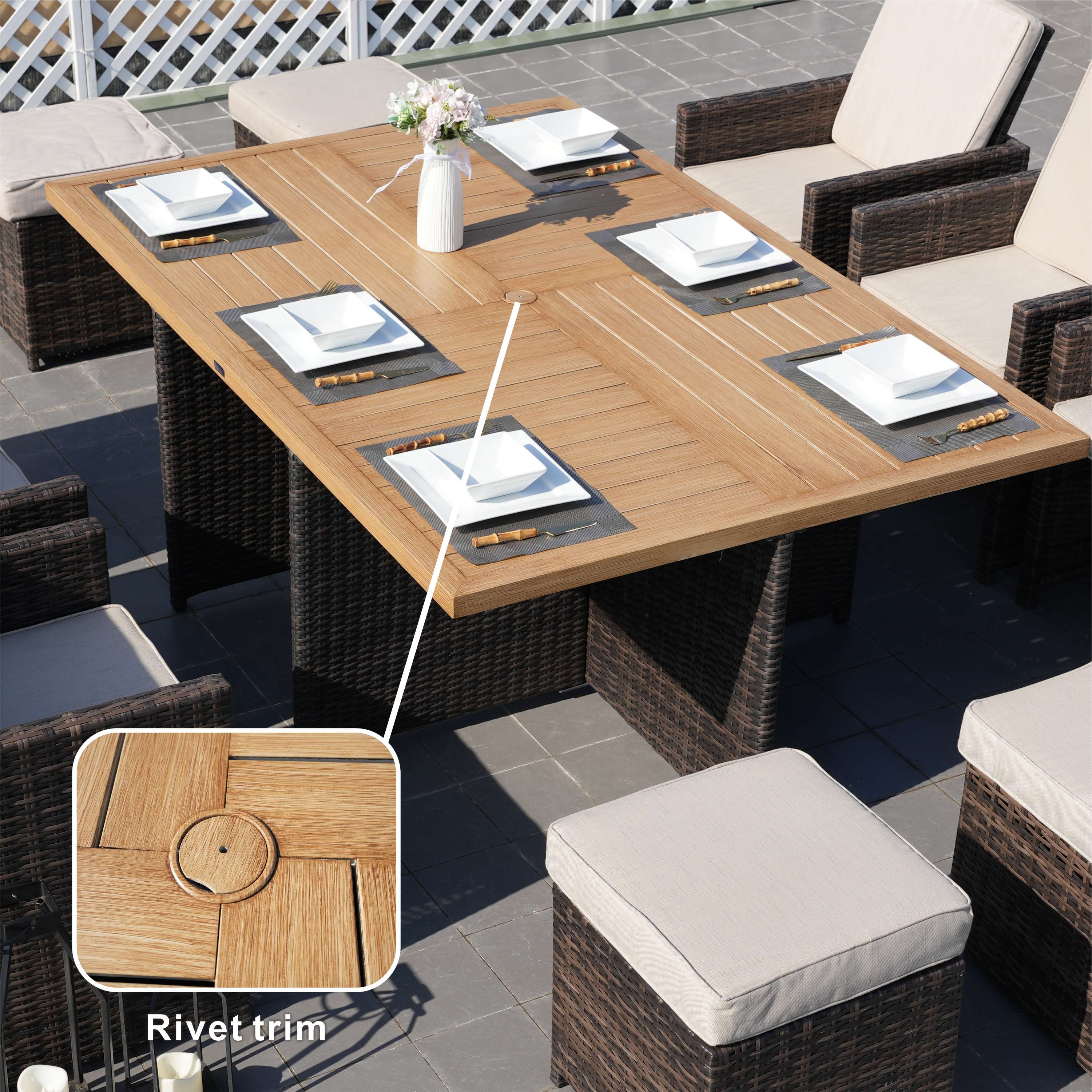 Abrihome 11-Piece Patio Outdoor Wicker Dining Set with Aluminum Table (PAD-3234TA)