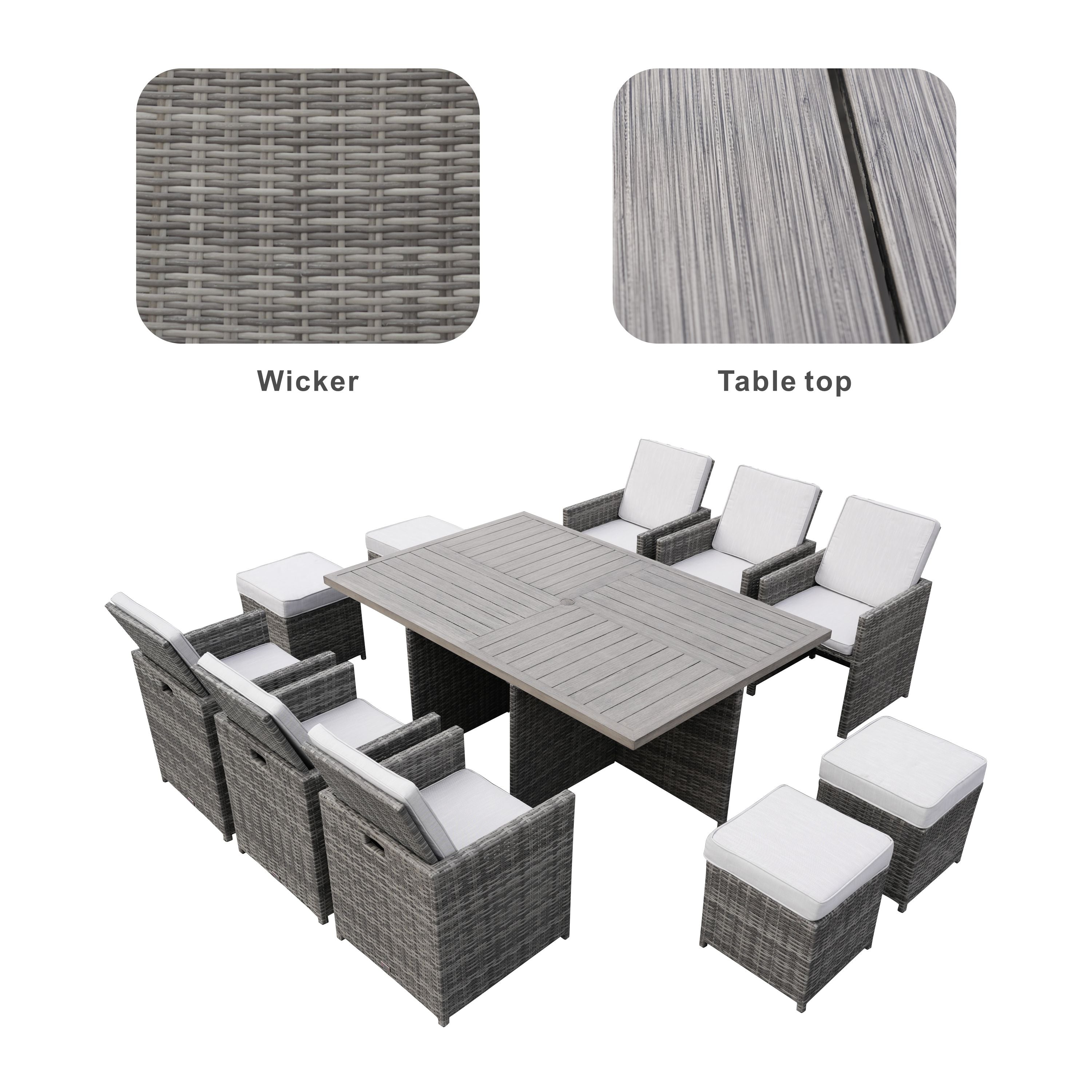 Abrihome 11-Piece Patio Outdoor Wicker Dining Set with Aluminum Table (PAD-3234TA)
