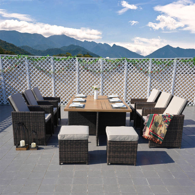 Abrihome 11-Piece Patio Outdoor Wicker Dining Set with Aluminum Table