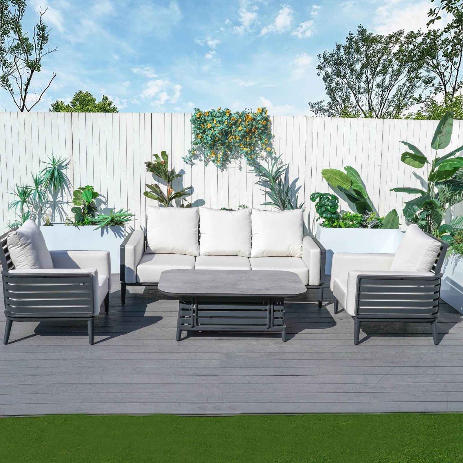 Modern 5-Person Aluminum Sofa Set with Exposed Tube Design(PAS-2350+PAD-2352)