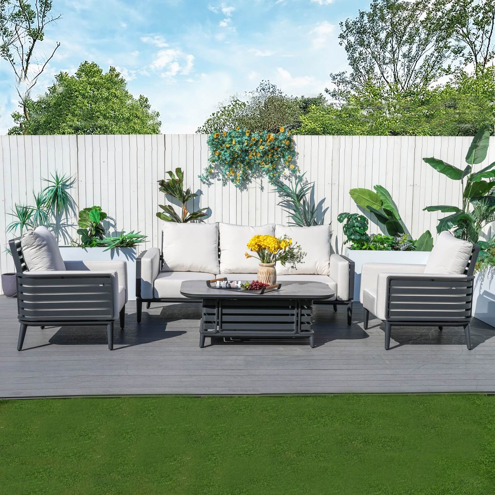 Modern 5-Person Aluminum Sofa Set with Exposed Tube Design(PAS-2350+PAD-2352)