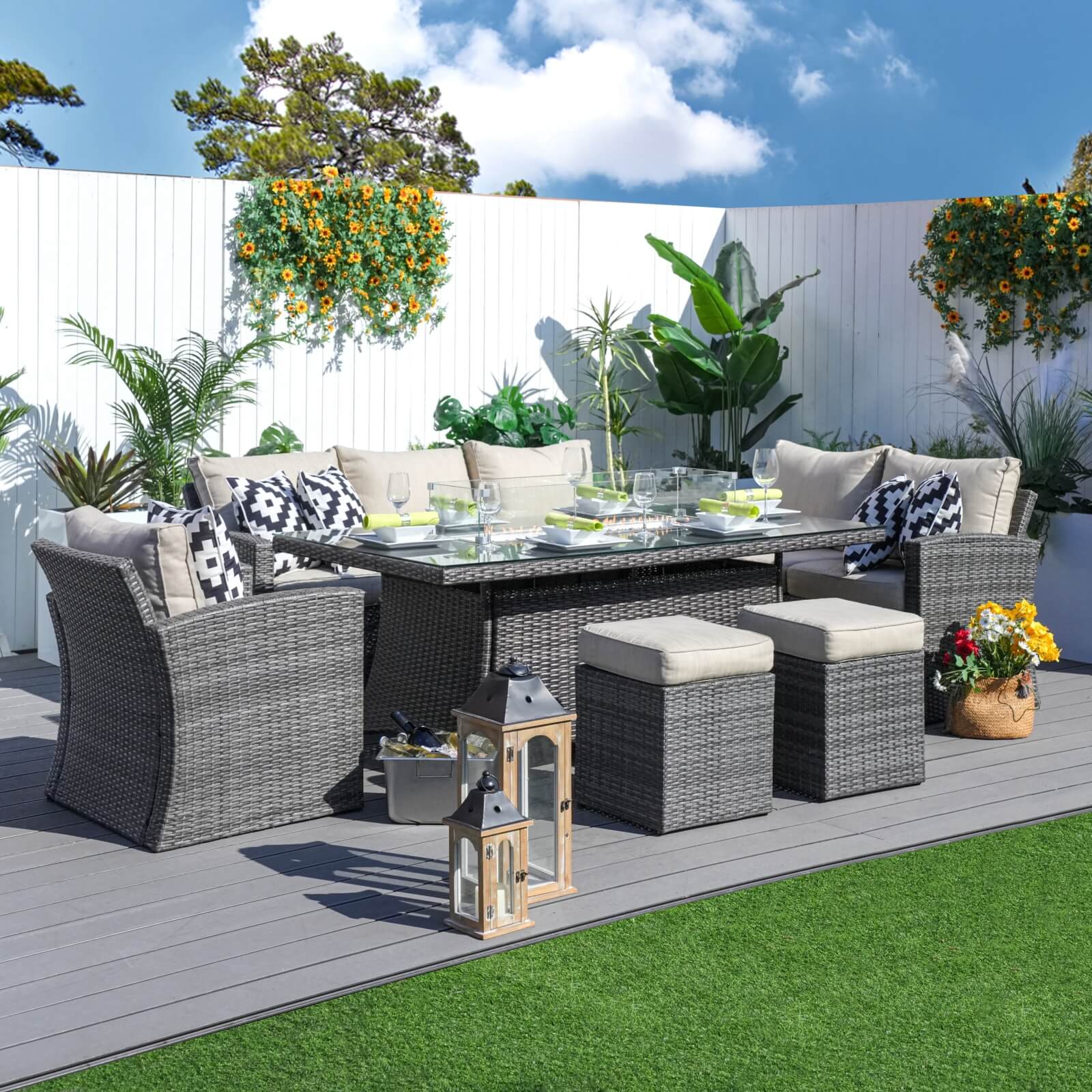 6-Piece Patio Fire Pit Conversation Set with Rectangular Table(PAS-1403B+1106R)