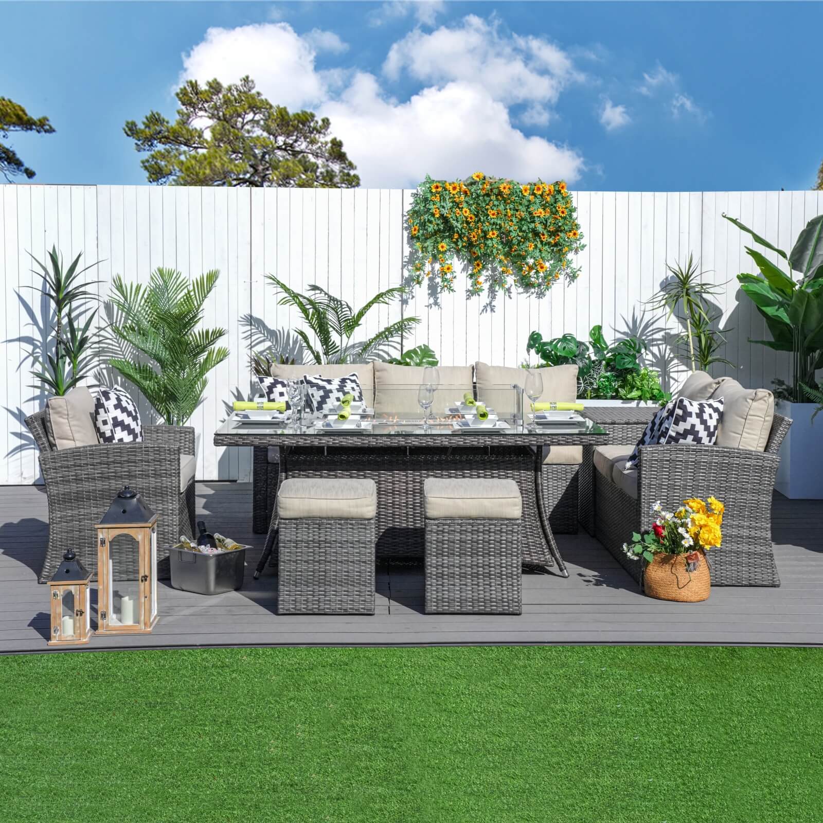 6-Piece Patio Fire Pit Conversation Set with Rectangular Table(PAS-1403B+1106R)