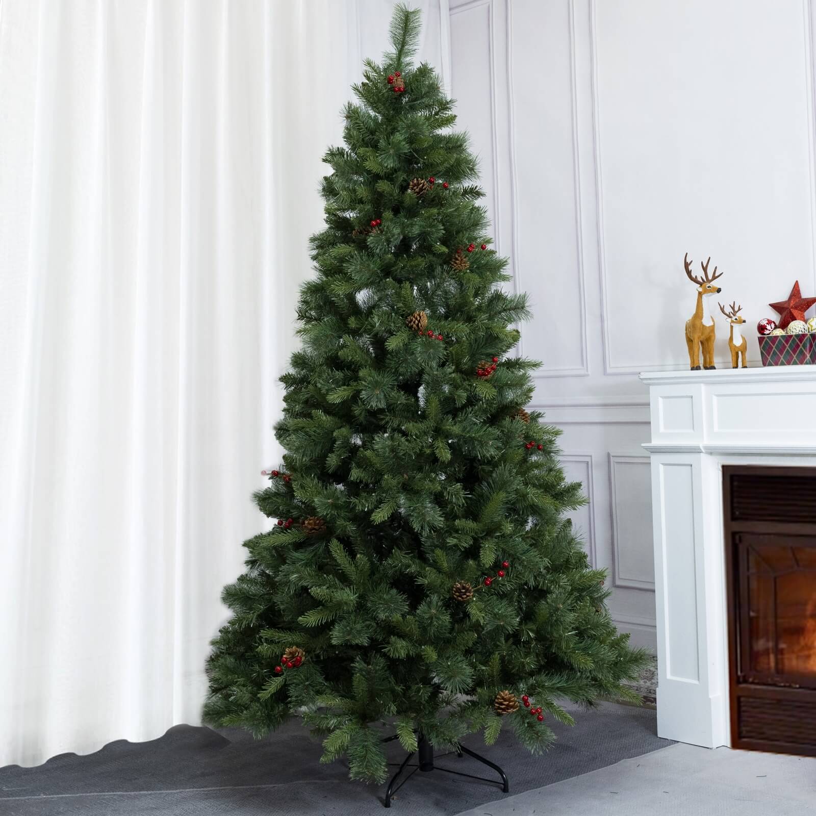 7FT Artificial Christmas Tree with Pinecones & Optional Pre-Lit Lights(PJT-2502-7FT)