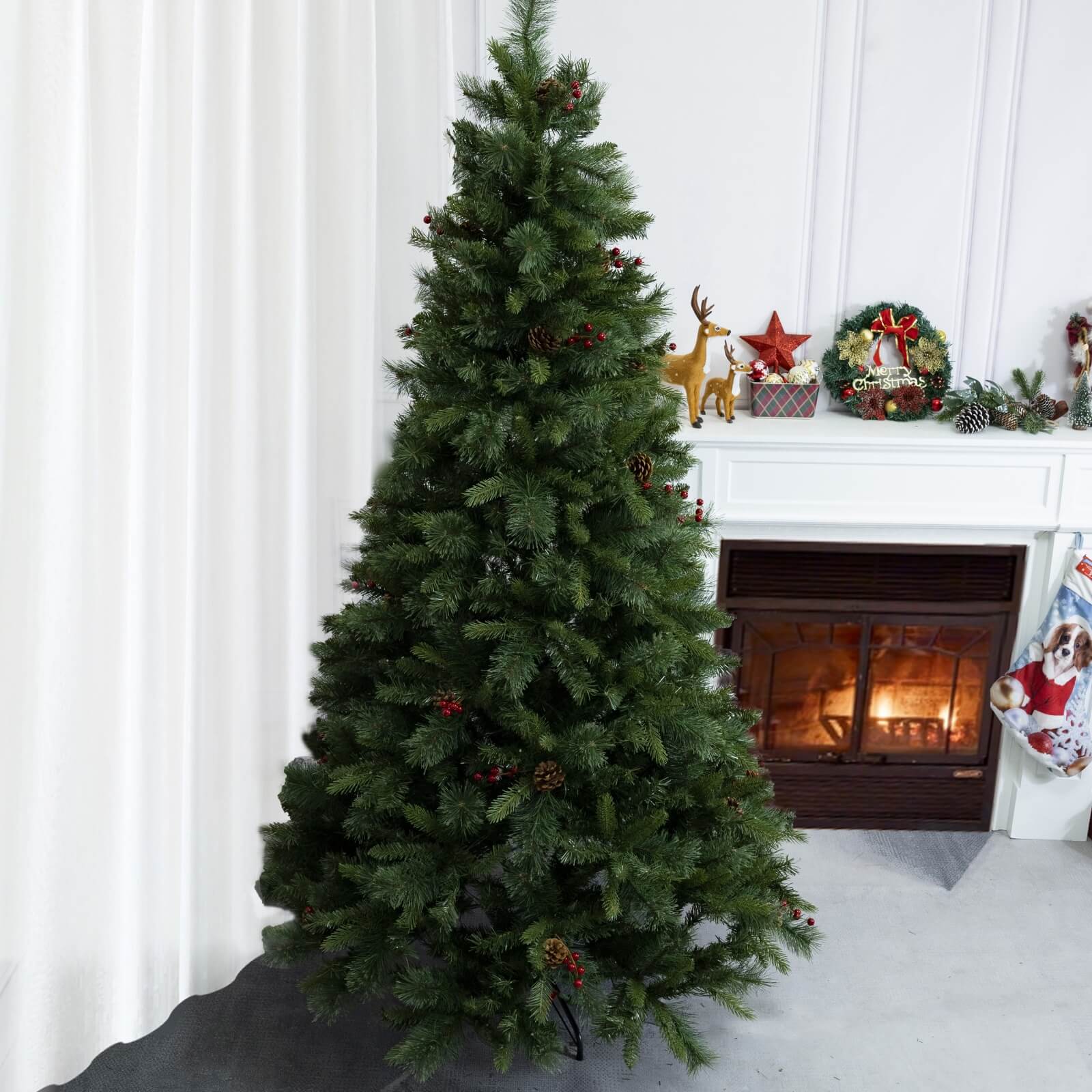 7FT Artificial Christmas Tree with Pinecones & Optional Pre-Lit Lights(PJT-2502-7FT)