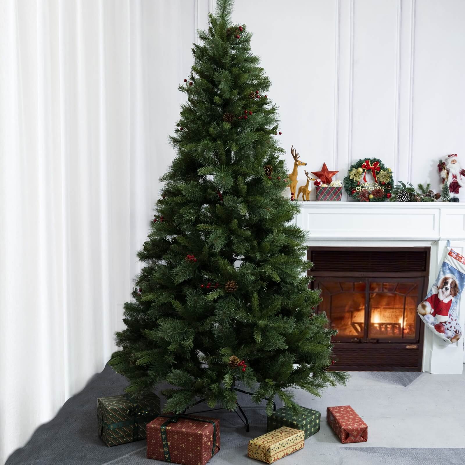 7FT Artificial Christmas Tree with Pinecones & Optional Pre-Lit Lights(PJT-2502-7FT)