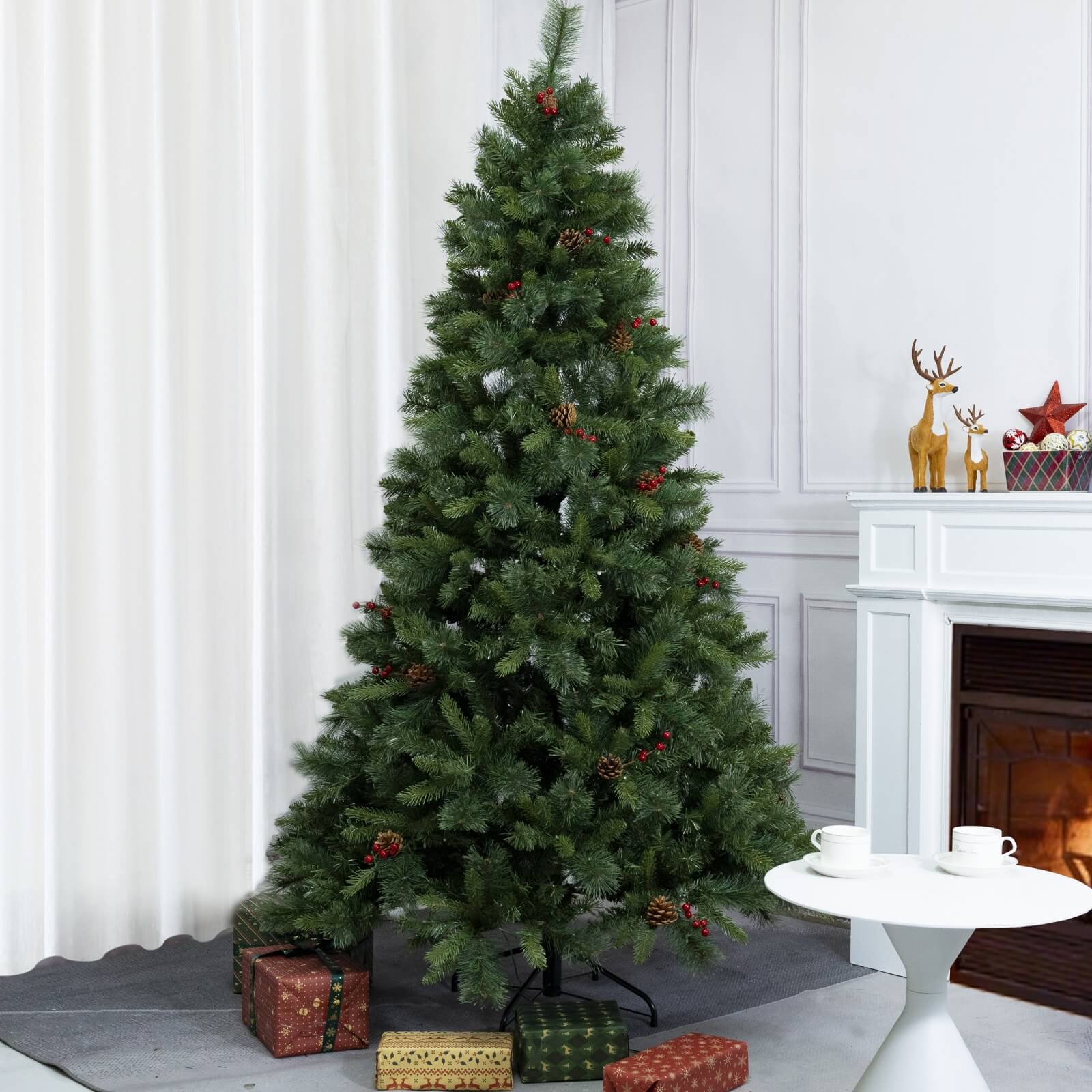 7FT Artificial Christmas Tree with Pinecones & Optional Pre-Lit Lights(PJT-2502-7FT)