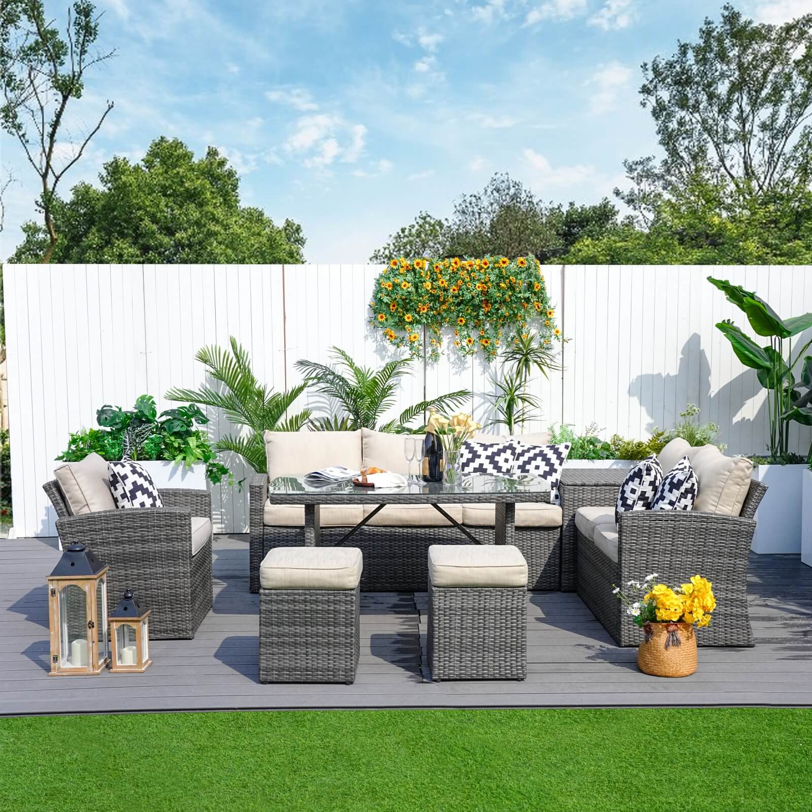 7-Piece Patio Set with Ottomans and Storage Box(PAS-1403B)