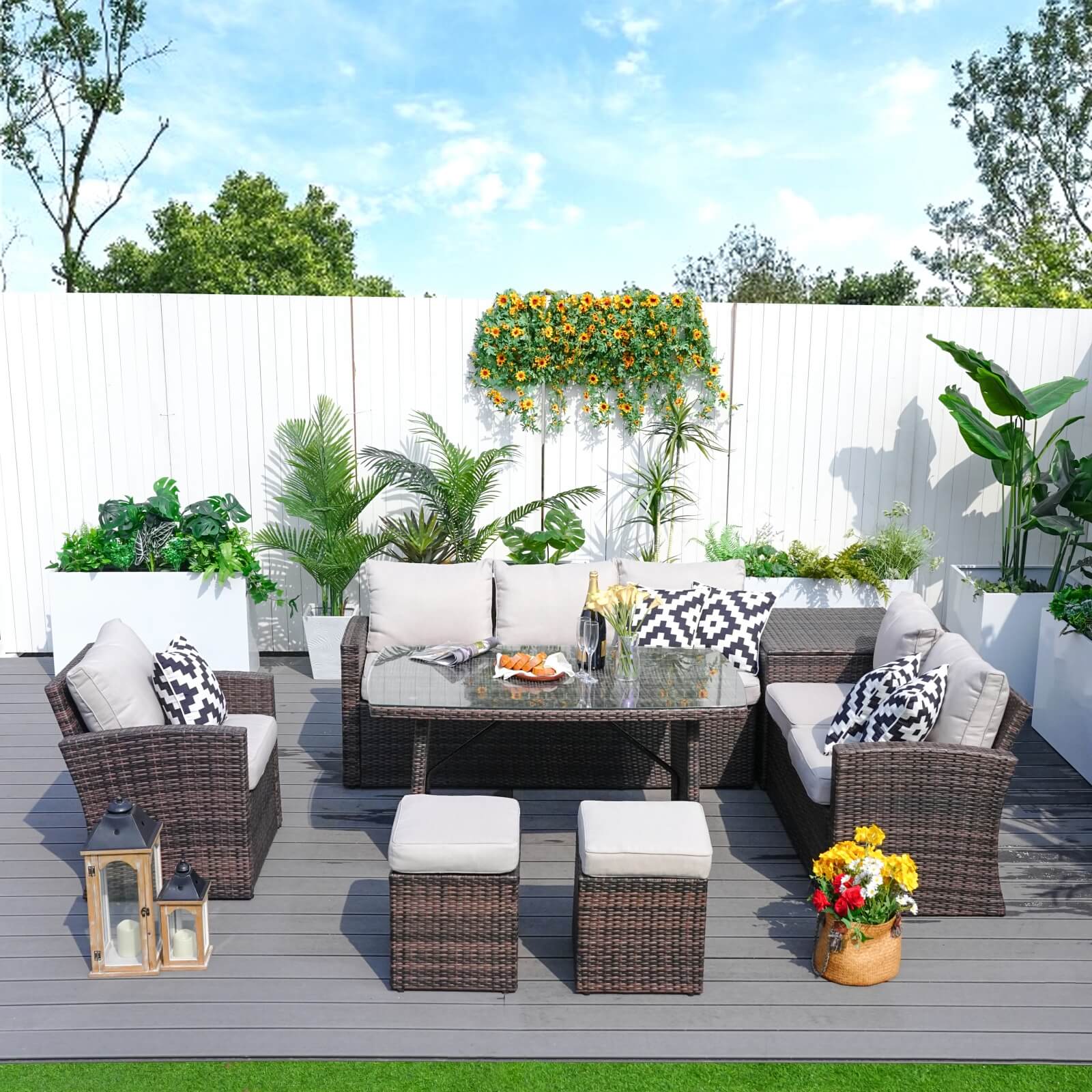 7-Piece Patio Set with Ottomans and Storage Box(PAS-1403B)