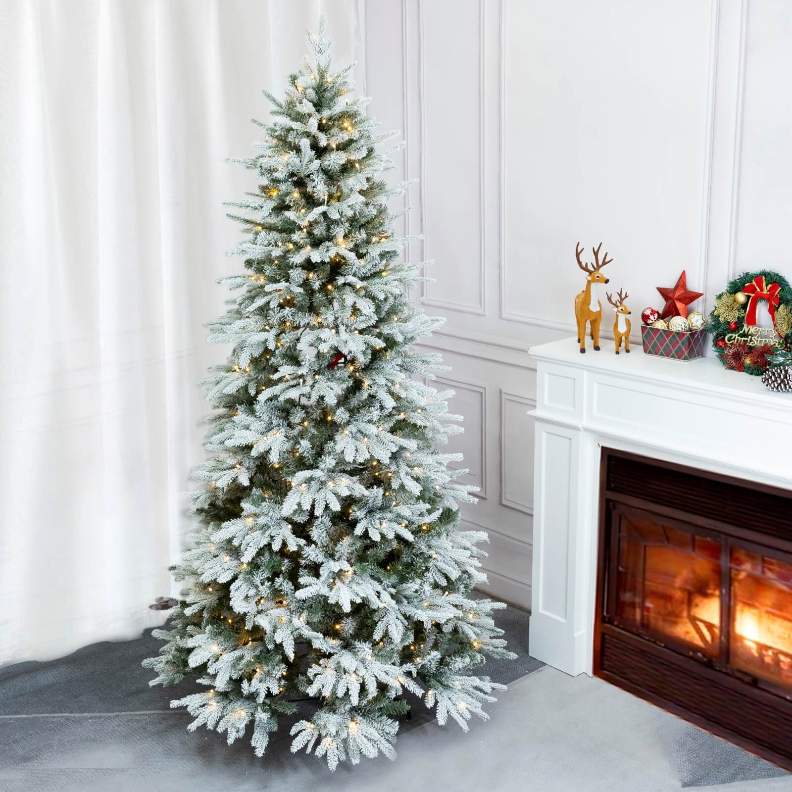 7FT Realistic Snow-Flocked Christmas Tree with Optional 500 LED Lights(PJT-2507-7FT)