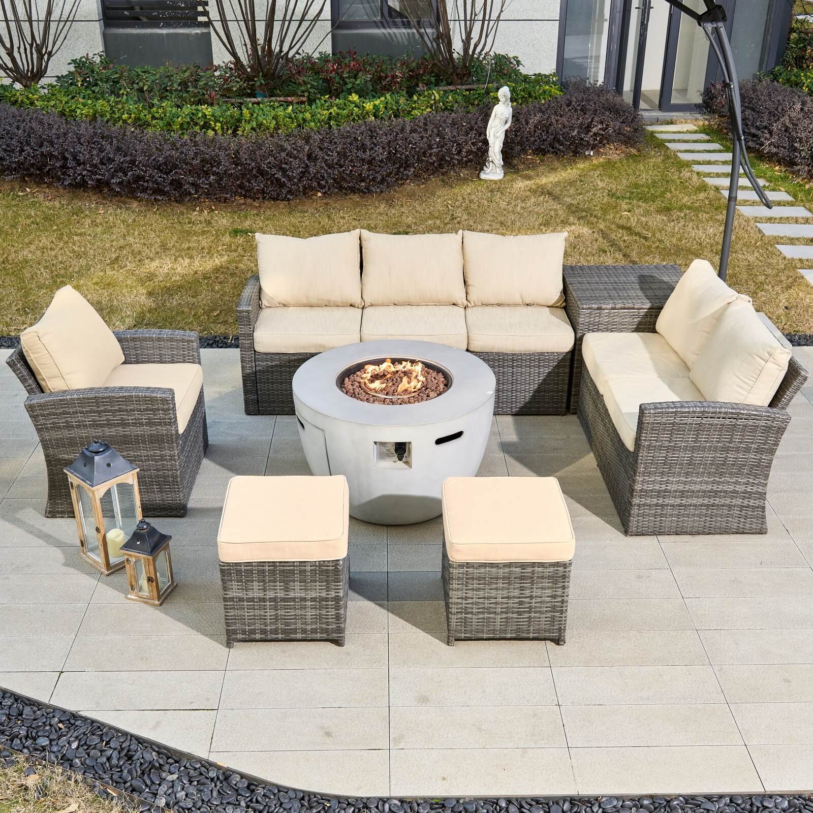 7-Piece Outdoor Conversation Set with Round Fire Pit Table(PAS-1403B+2160)