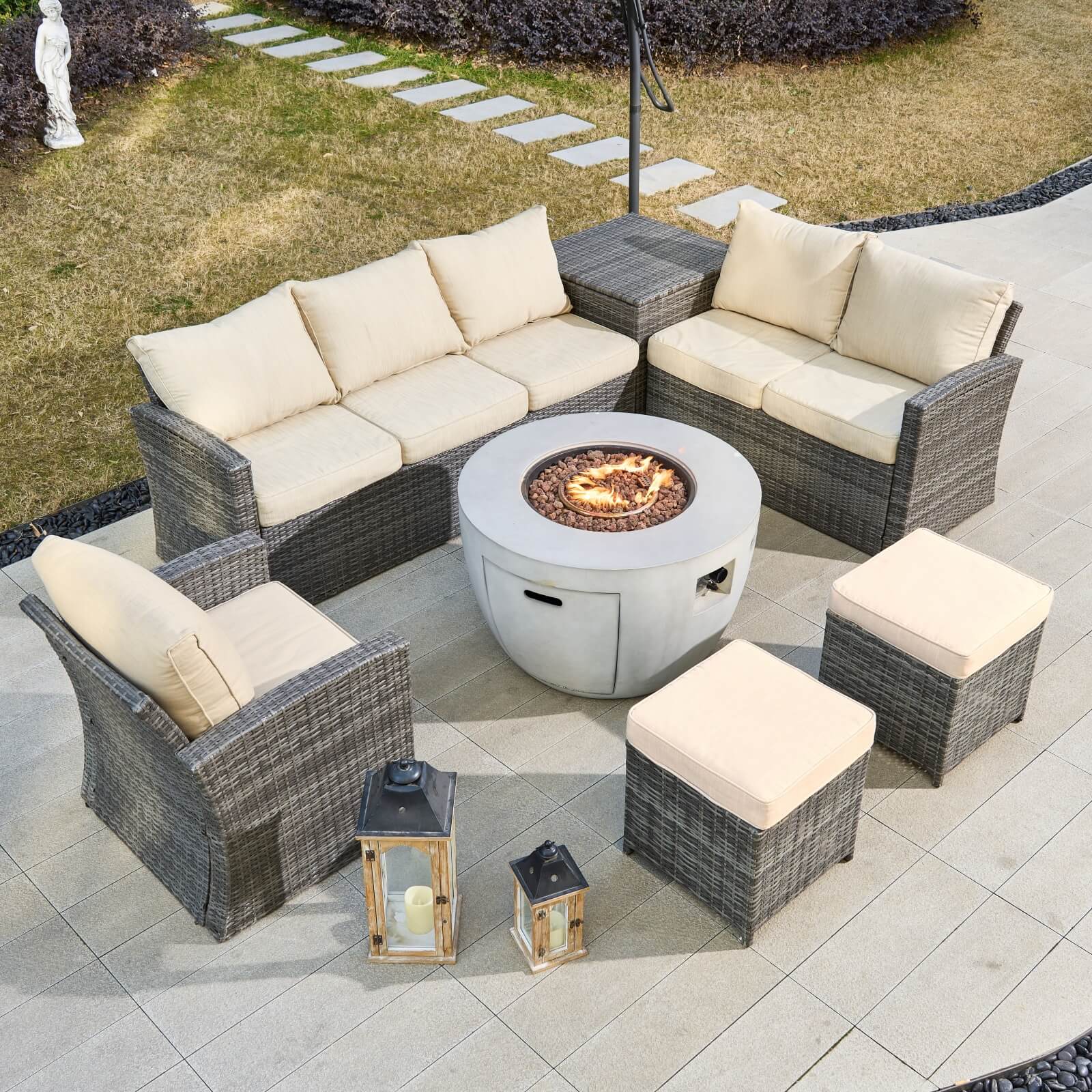 7-Piece Outdoor Conversation Set with Round Fire Pit Table(PAS-1403B+2160)