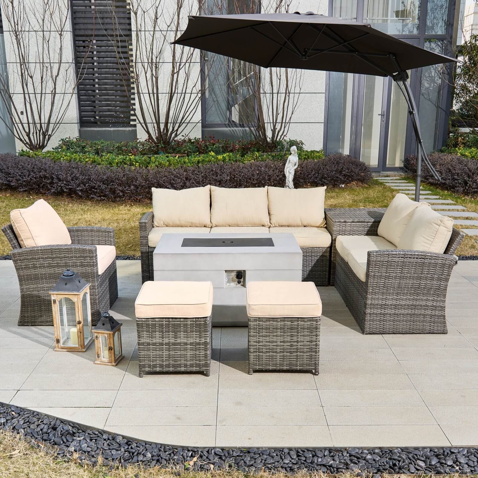 7-Piece Outdoor Conversation Set with Rectangular Fire Pit Table (PAS-1403B+2150)