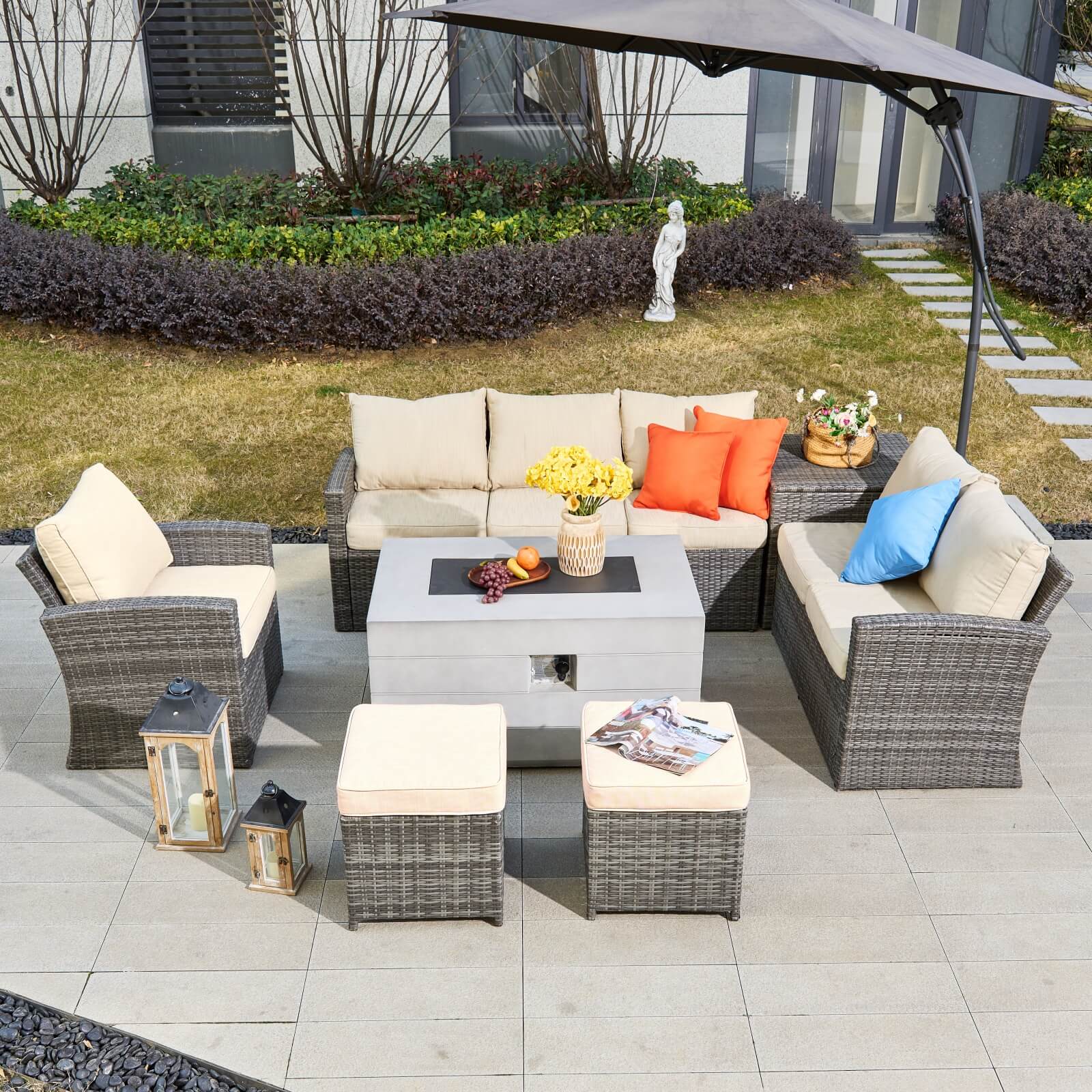 7-Piece Outdoor Conversation Set with Rectangular Fire Pit Table (PAS-1403B+2150)