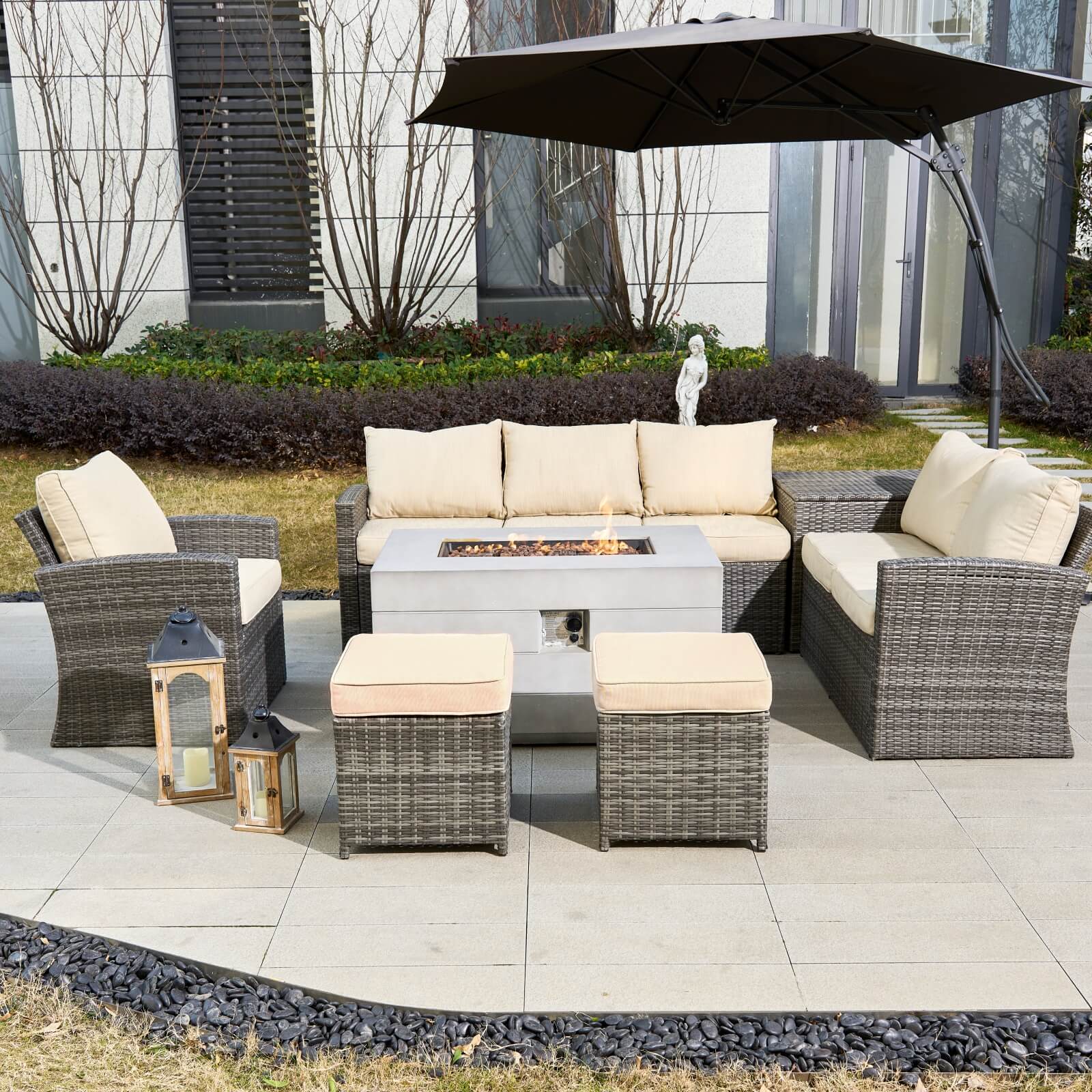 7-Piece Outdoor Conversation Set with Rectangular Fire Pit Table (PAS-1403B+2150)