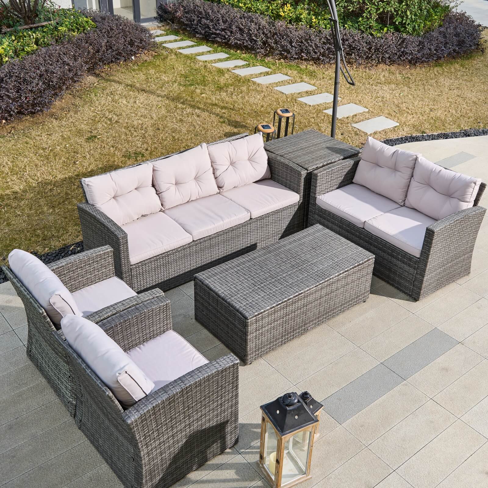 7-Seat Patio Sofa Set with Built-in Storage Boxes (PAS-1503-SET)