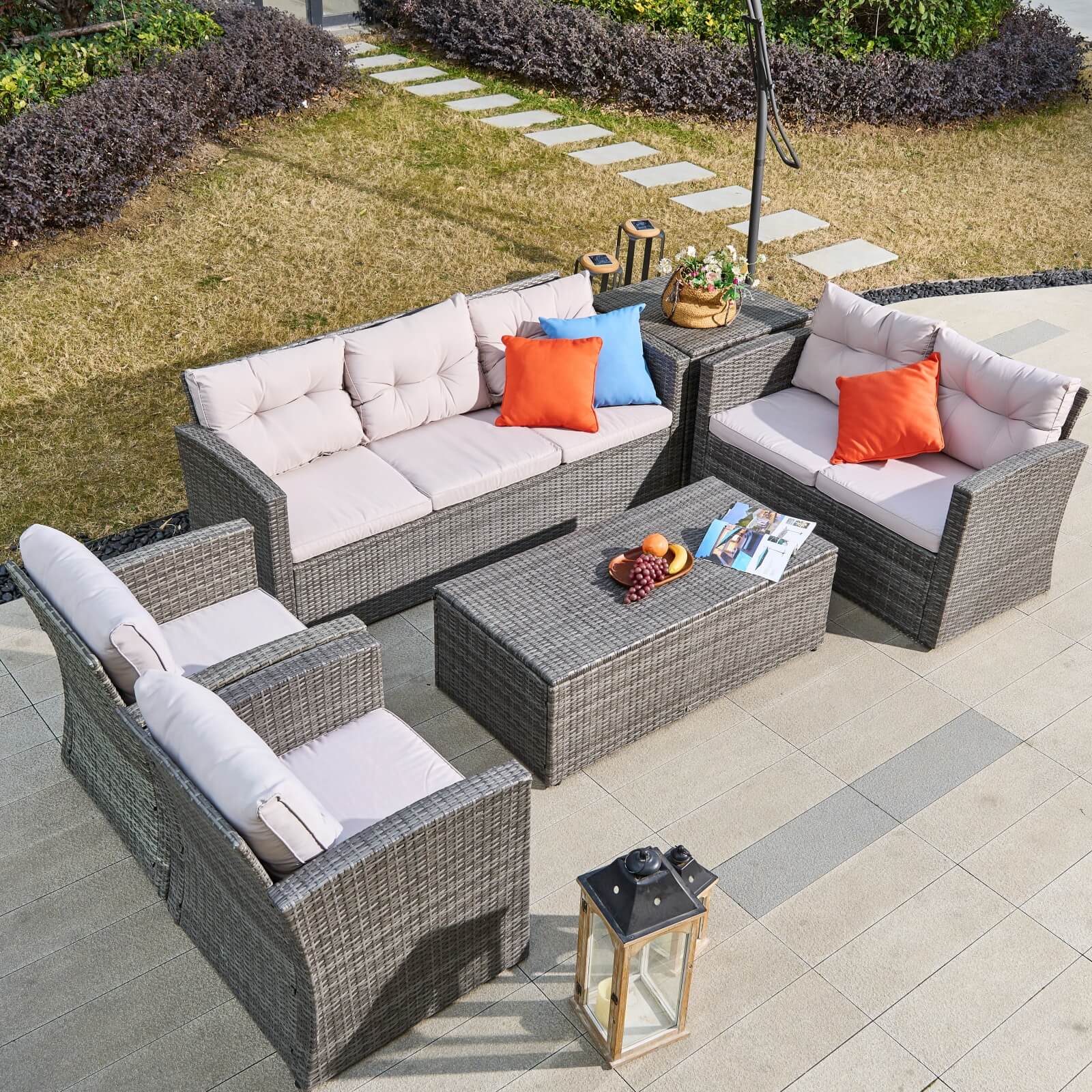 7-Seat Patio Sofa Set with Built-in Storage Boxes (PAS-1503-SET)