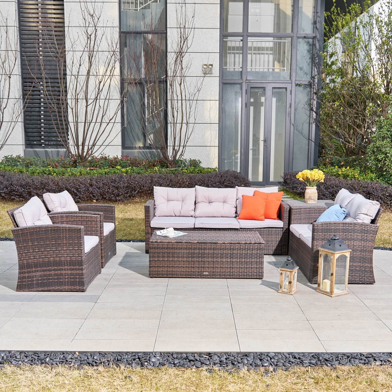 7-Seat Patio Sofa Set with Built-in Storage Boxes (PAS-1503-SET)