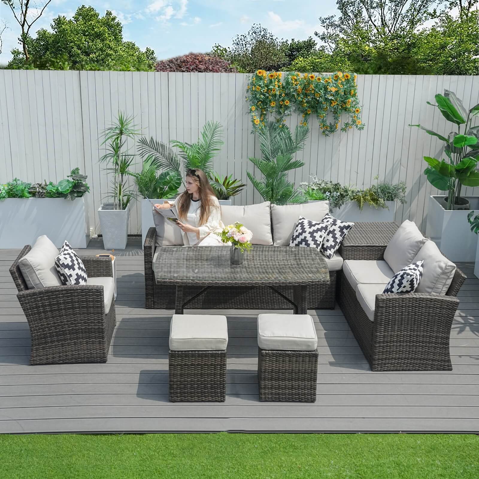 7-Piece Patio Set with Ottomans and Storage Box(PAS-1403B)