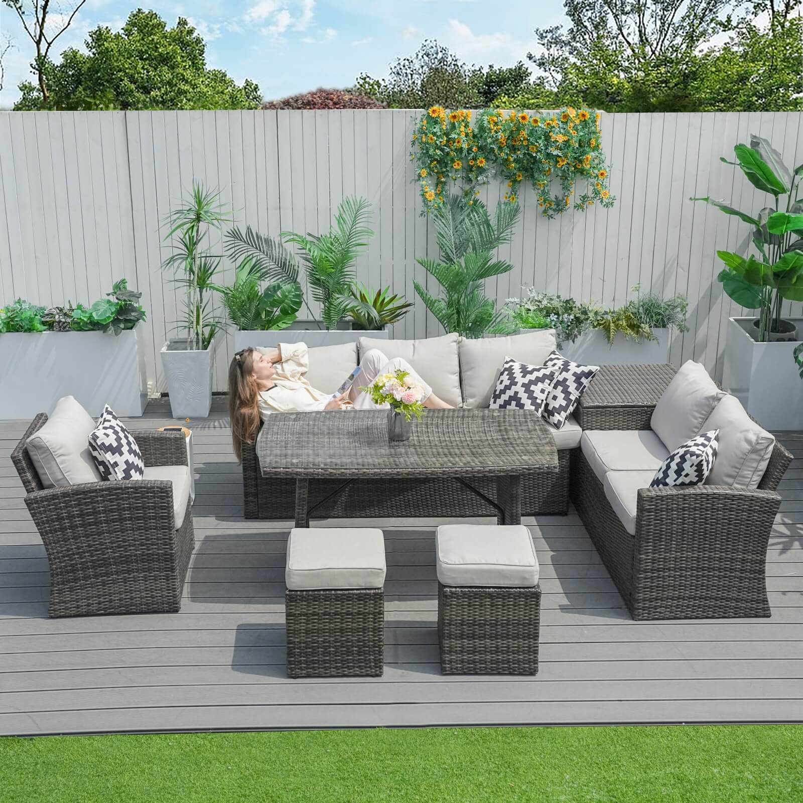 7-Piece Patio Set with Ottomans and Storage Box(PAS-1403B)