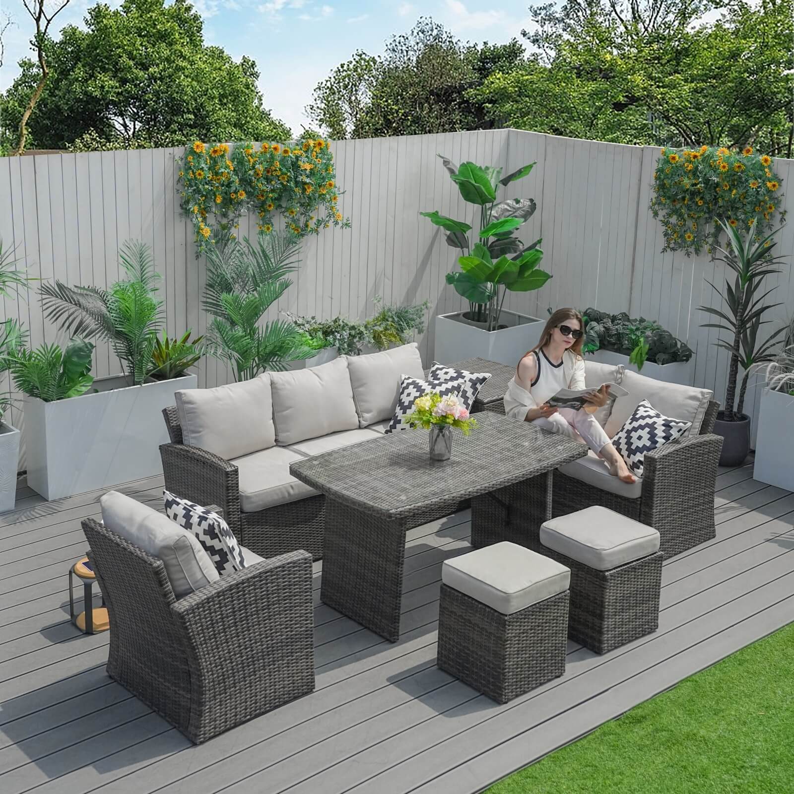 7-Piece Patio Set with Ottomans and Storage Box(PAS-1403B)
