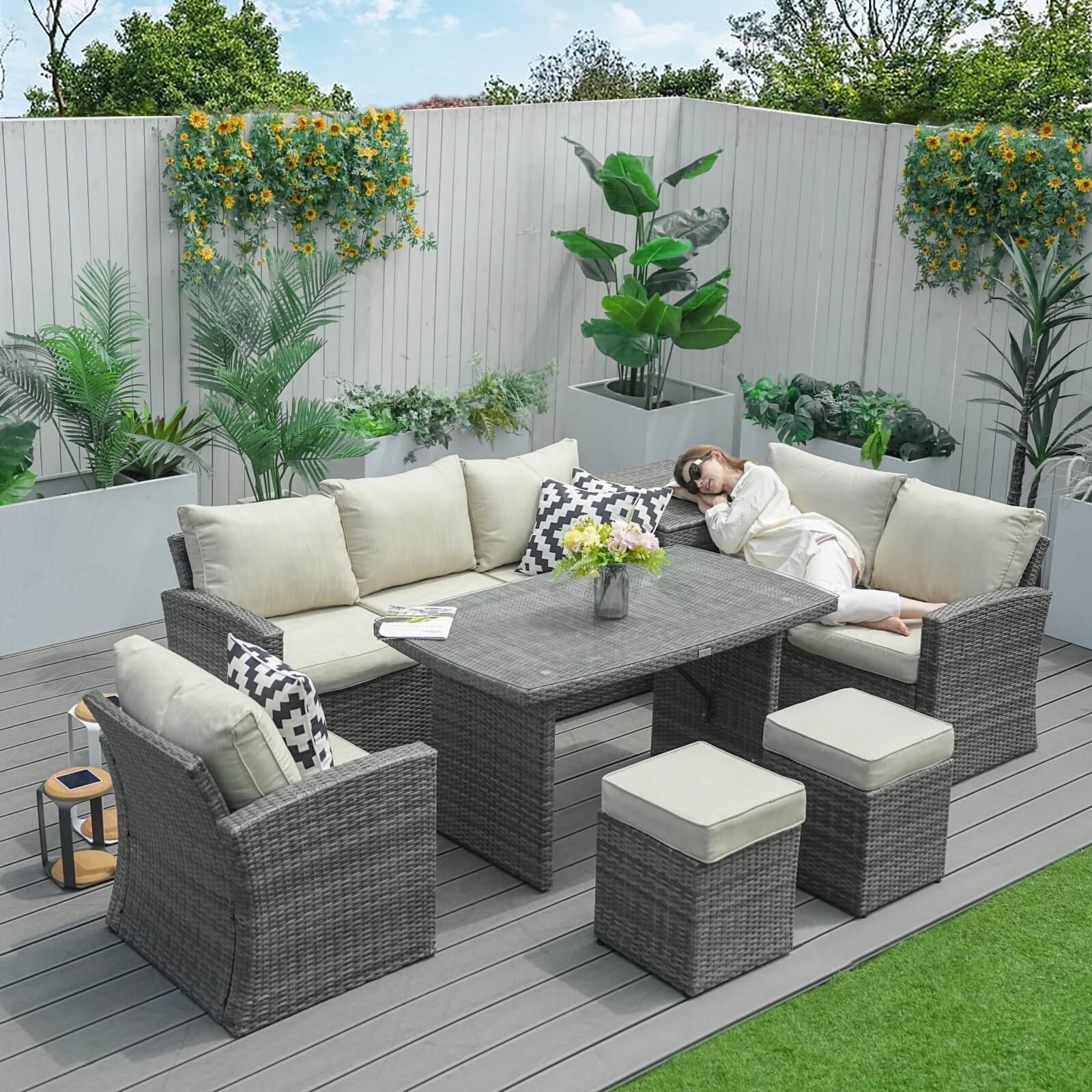 7-Piece Patio Set with Ottomans and Storage Box(PAS-1403B)