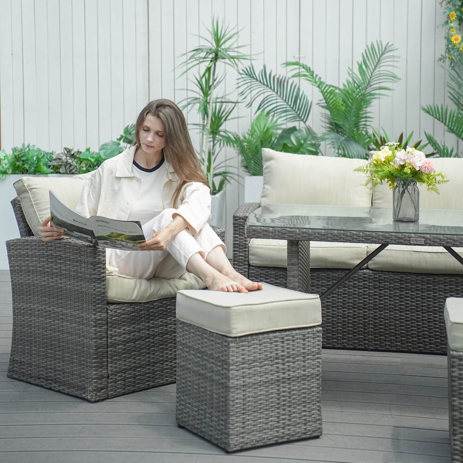 7-Piece Patio Set with Ottomans and Storage Box(PAS-1403B)