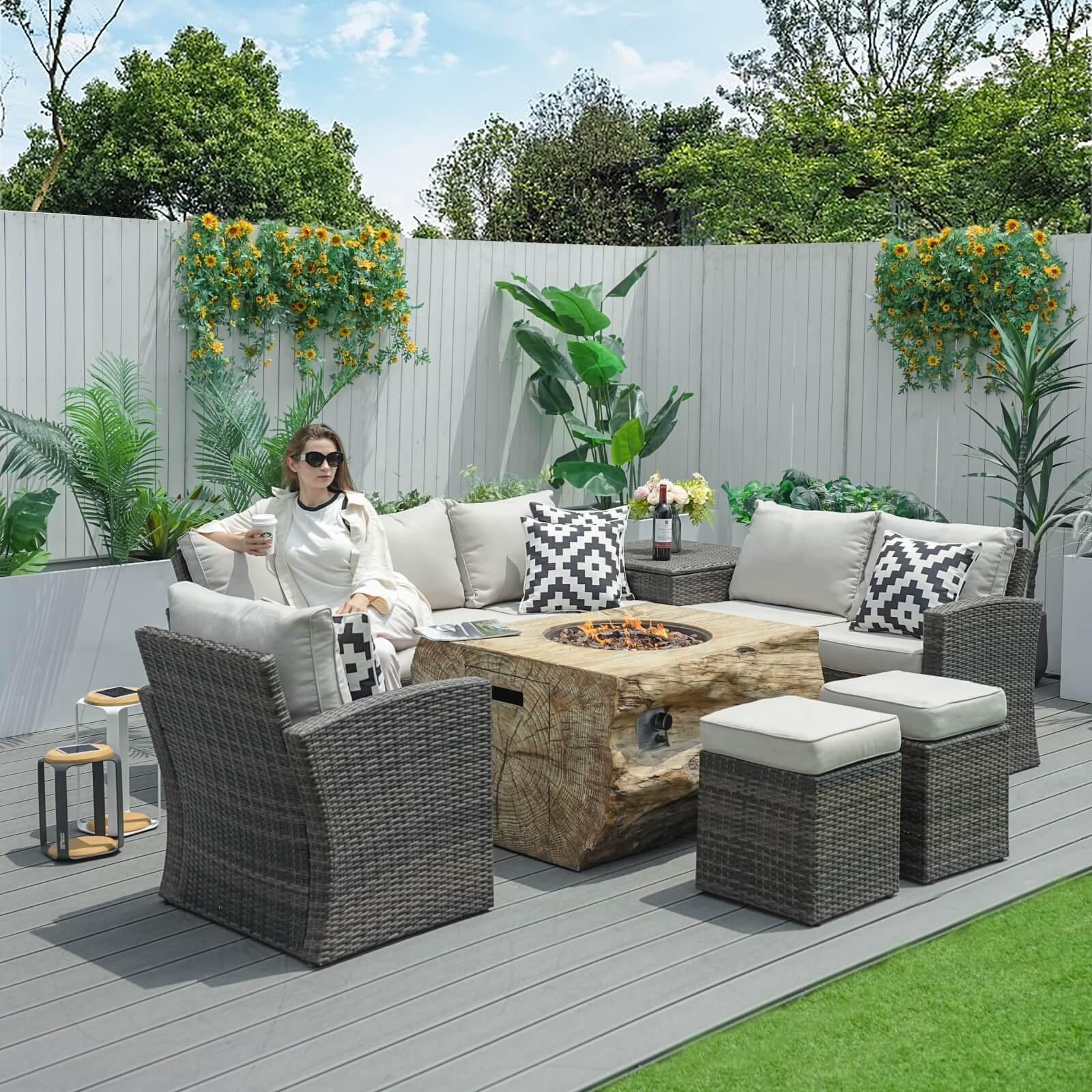 7-Piece Outdoor Fire Pit Set with TerraFlame Rectangle Table(PAG-1403B+2170)