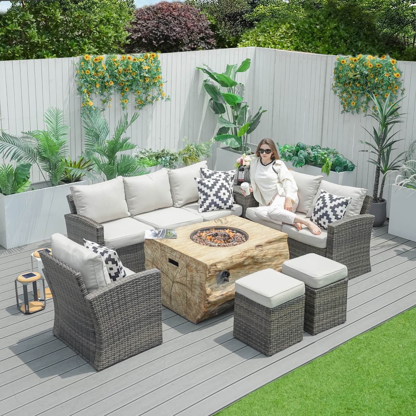 7-Piece Outdoor Fire Pit Set with TerraFlame Rectangle Table(PAG-1403B+2170)