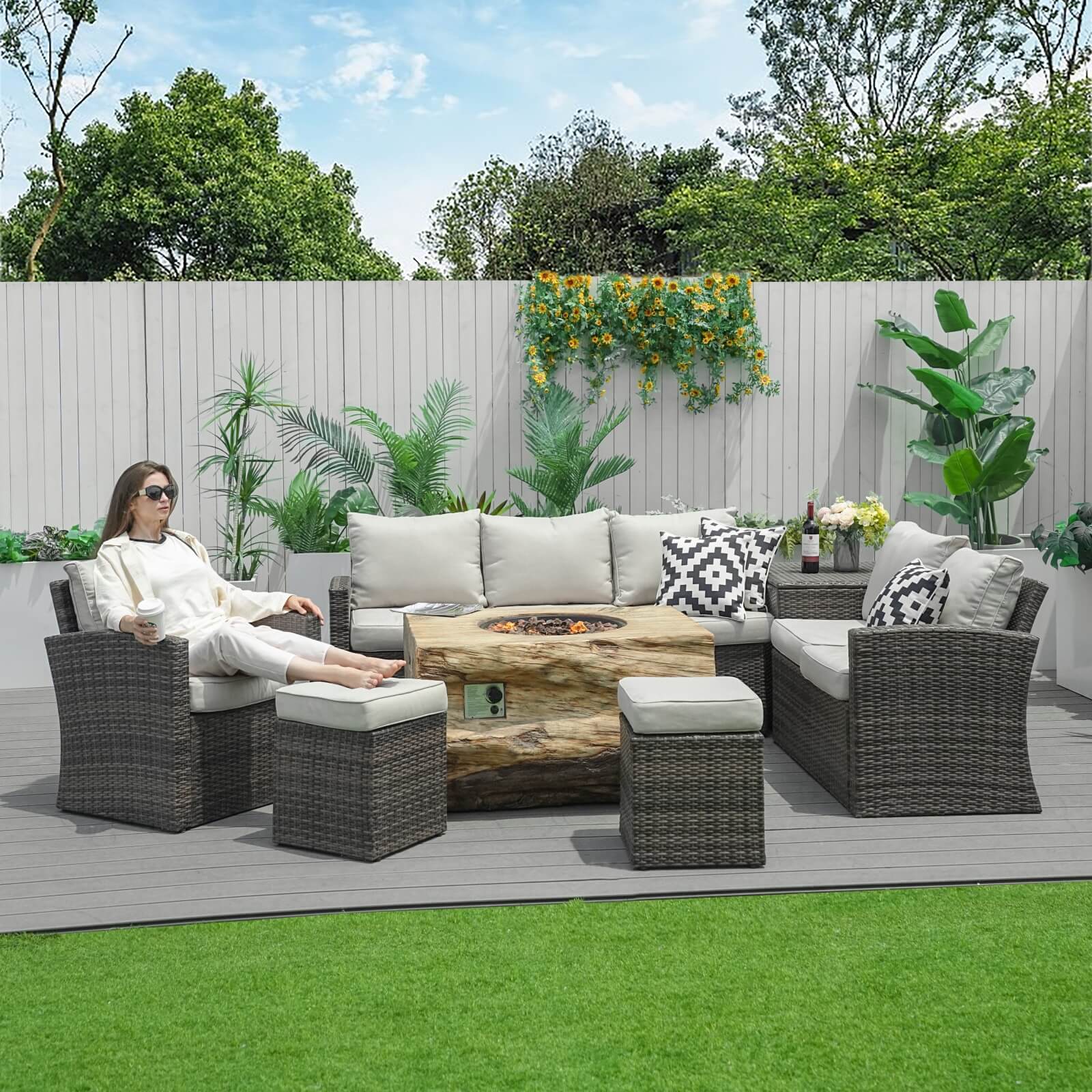 7-Piece Outdoor Fire Pit Set with TerraFlame Rectangle Table(PAG-1403B+2170)