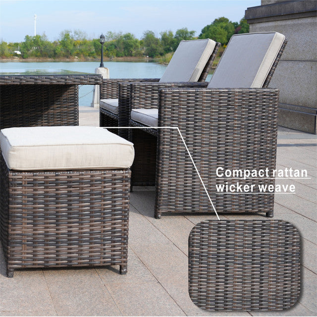 A 10-piece outdoor 2024 furniture set made of wicker, including a dining table and stools, which can be freely combined to suit family gatherings