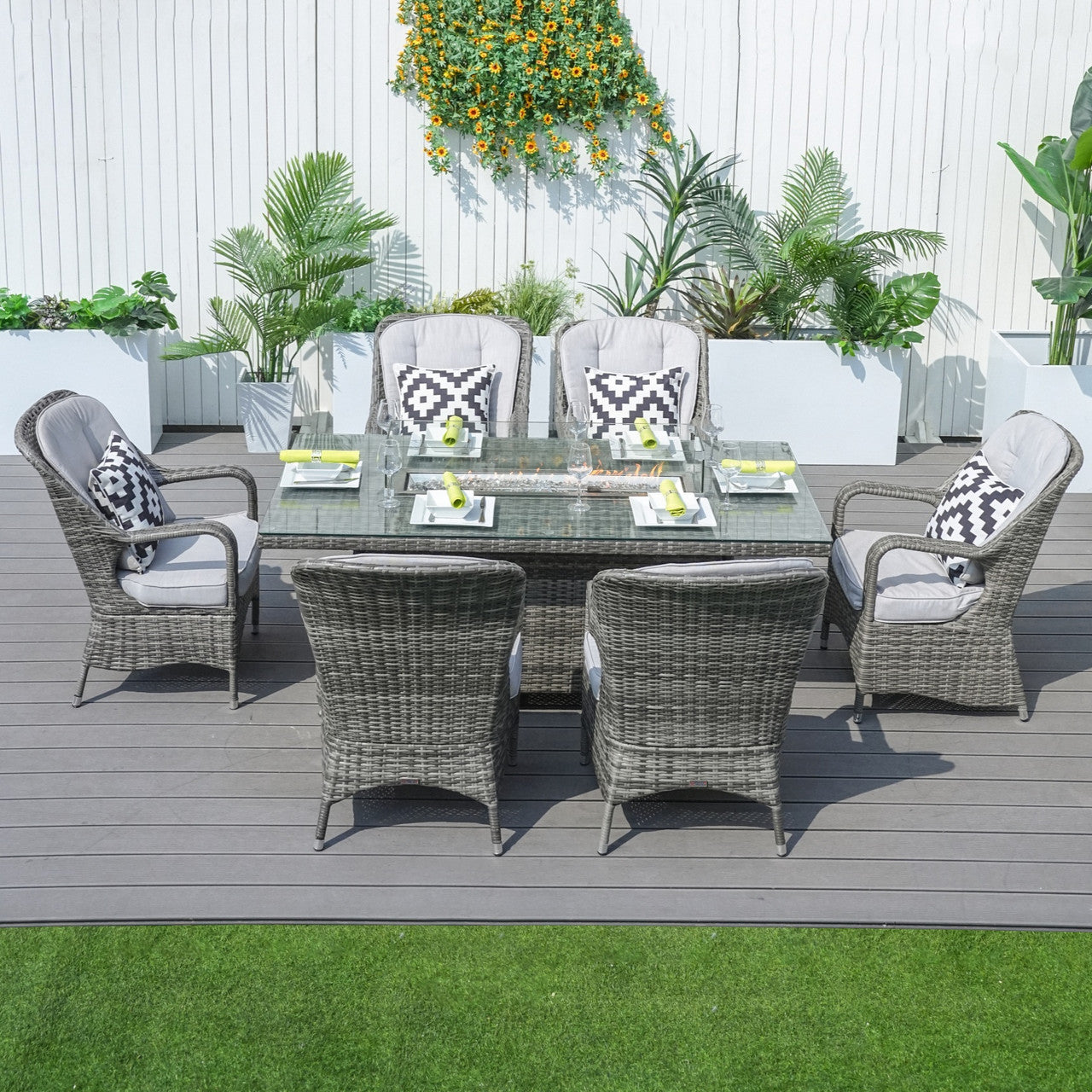 6-Seat Outdoor Fire Pit Dining Set with Rectangle Fire Pit Table  (PAG-1106R-SET)