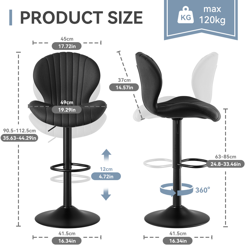 Ergonomic Bar Stool with 360° Swivel, Supports up to 120Kg, Adjustable Height, Footrest, Multiple Colors, Comfortable Design