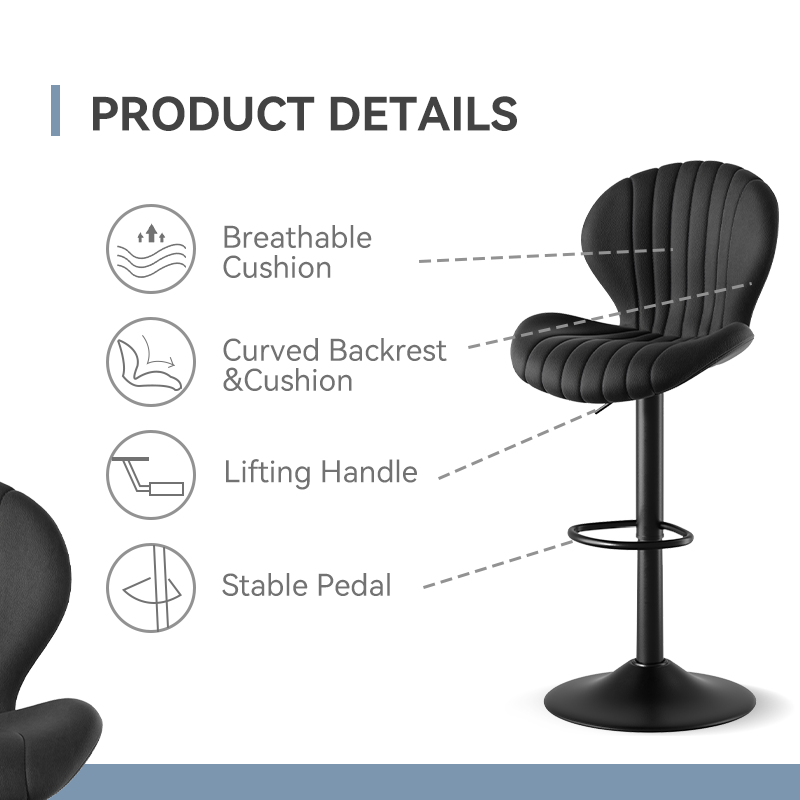 Ergonomic Bar Stool with 360° Swivel, Supports up to 120Kg, Adjustable Height, Footrest, Multiple Colors, Comfortable Design