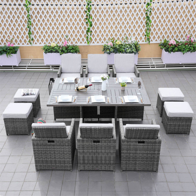 Abrihome 11-Piece Patio Outdoor Wicker Dining Set with Aluminum Table (PAD-3234TA)