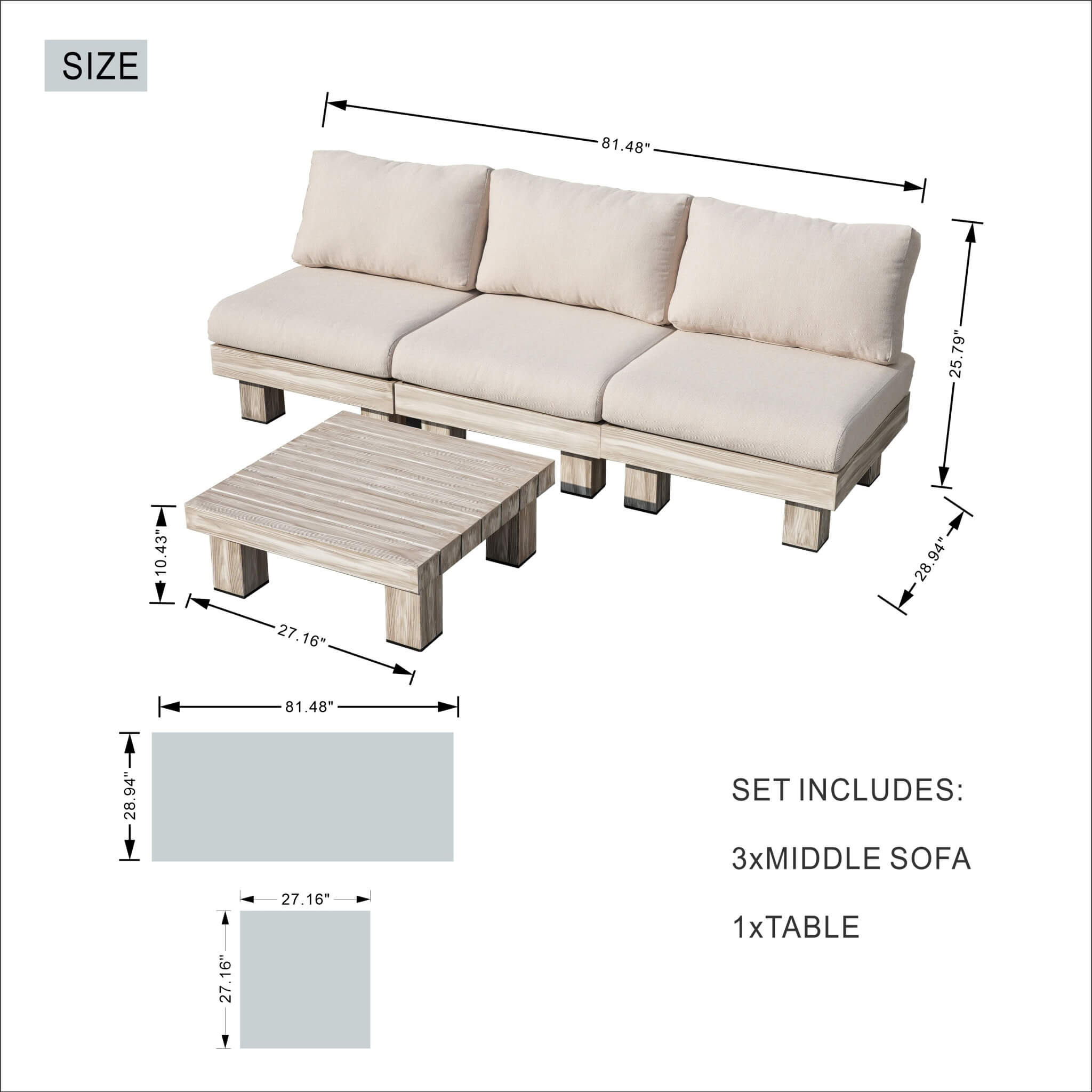 3-Seat Outdoor Patio Sofa Set (PAS-2510-3S-SET)