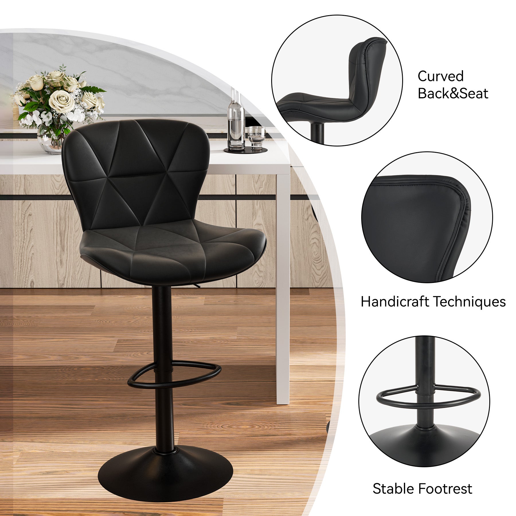 Multi-Color Bar Stool – Waterproof, Scratch-Resistant Material, Sewing Design, Adjustable Height, 300 lbs Capacity