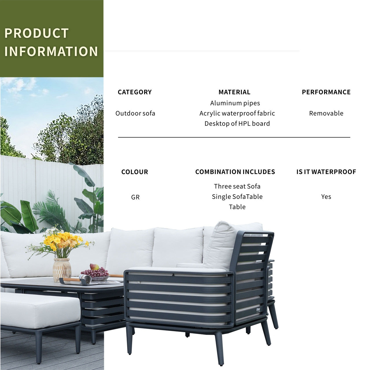 Modern 5-Person Aluminum Sofa Set with Exposed Tube Design(PAS-2350+PAD-2352)