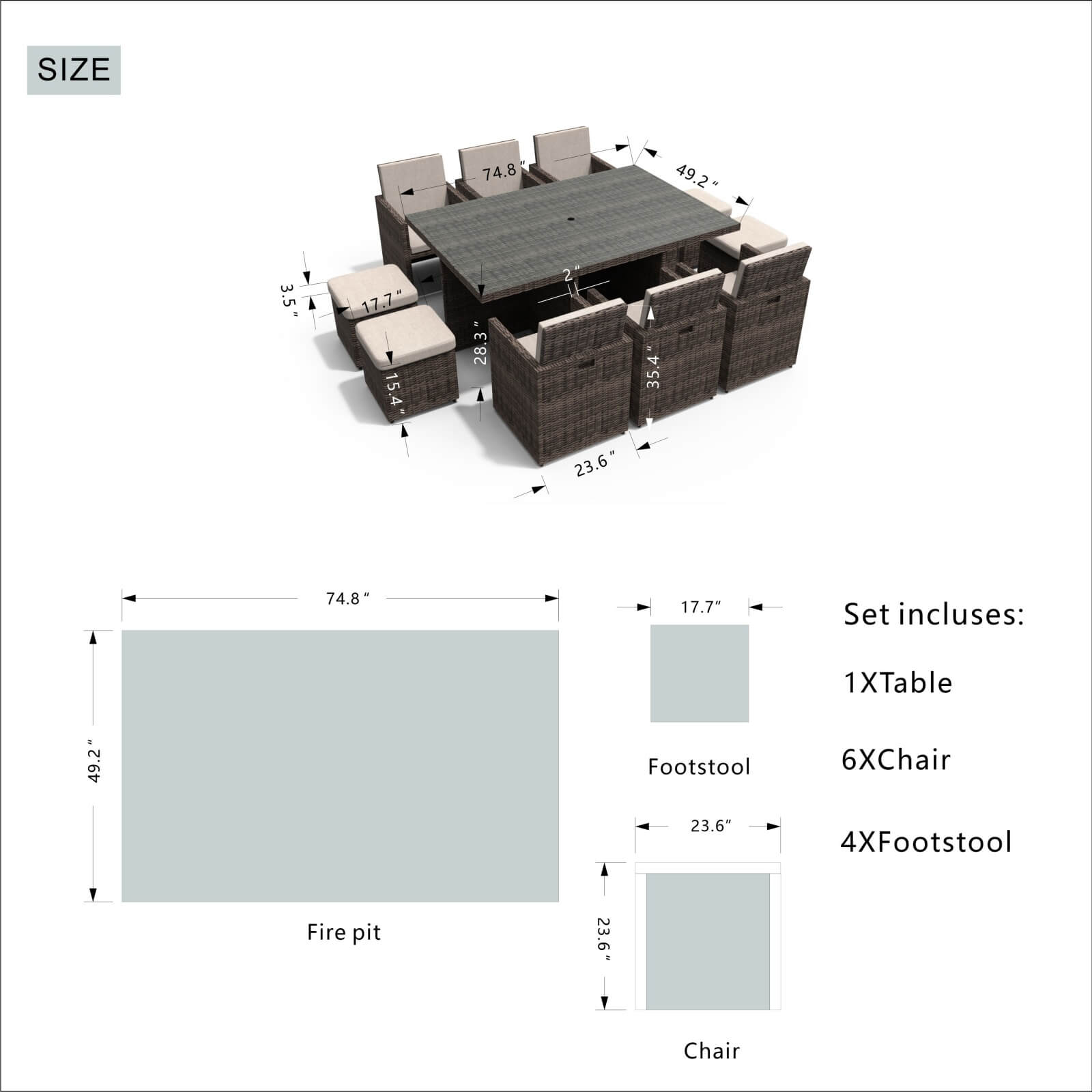 Carmel 10-Seat Outdoor Dining Set with Rectangular Glass Tabletop( PAD-3234-SET)